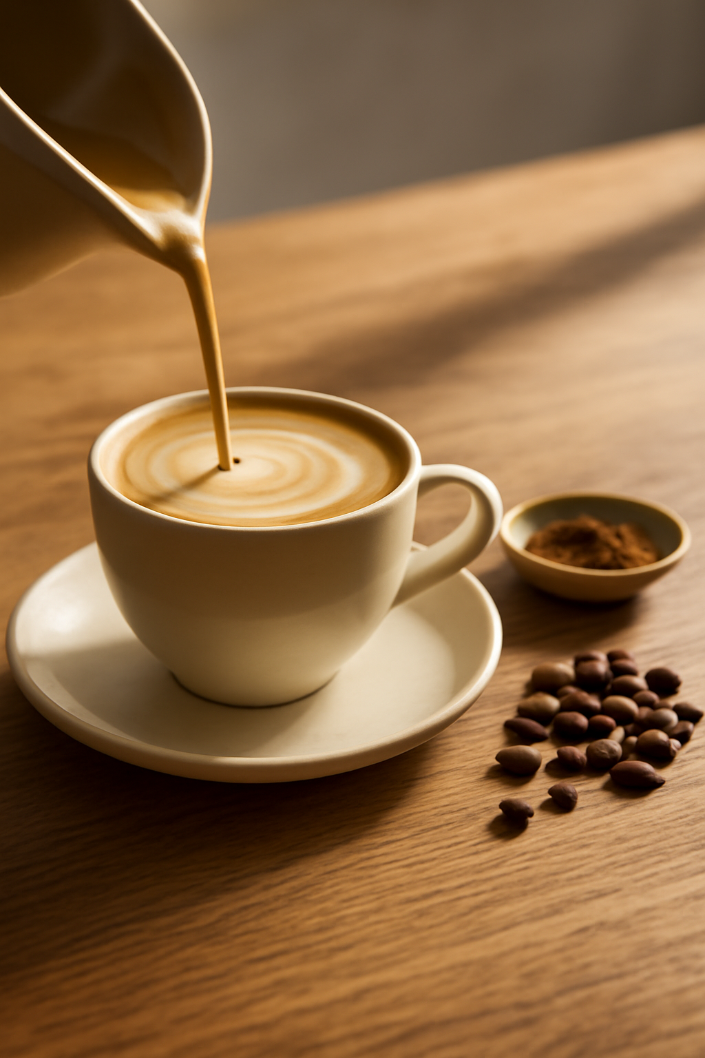 Sunlit Morning Pour — Coffee and tea AI image prompt example generated with ChatGPT (coffee, lifestyle)