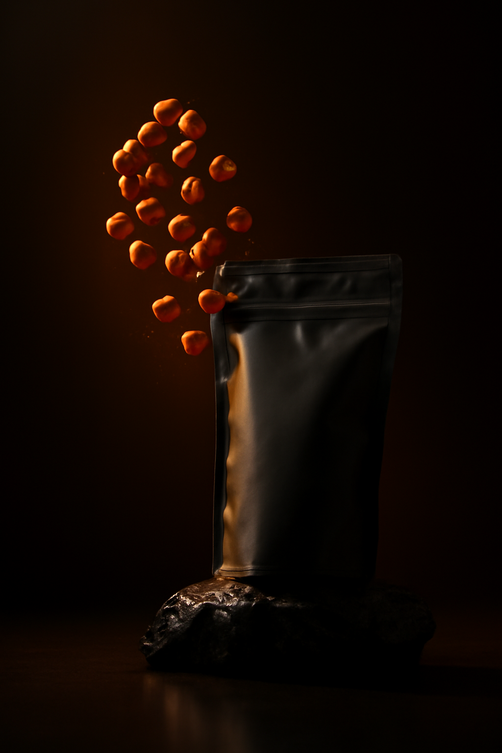 Midnight Flavor Reveal — Packaged foods AI image prompt example generated with Midjourney (cinematic, food)