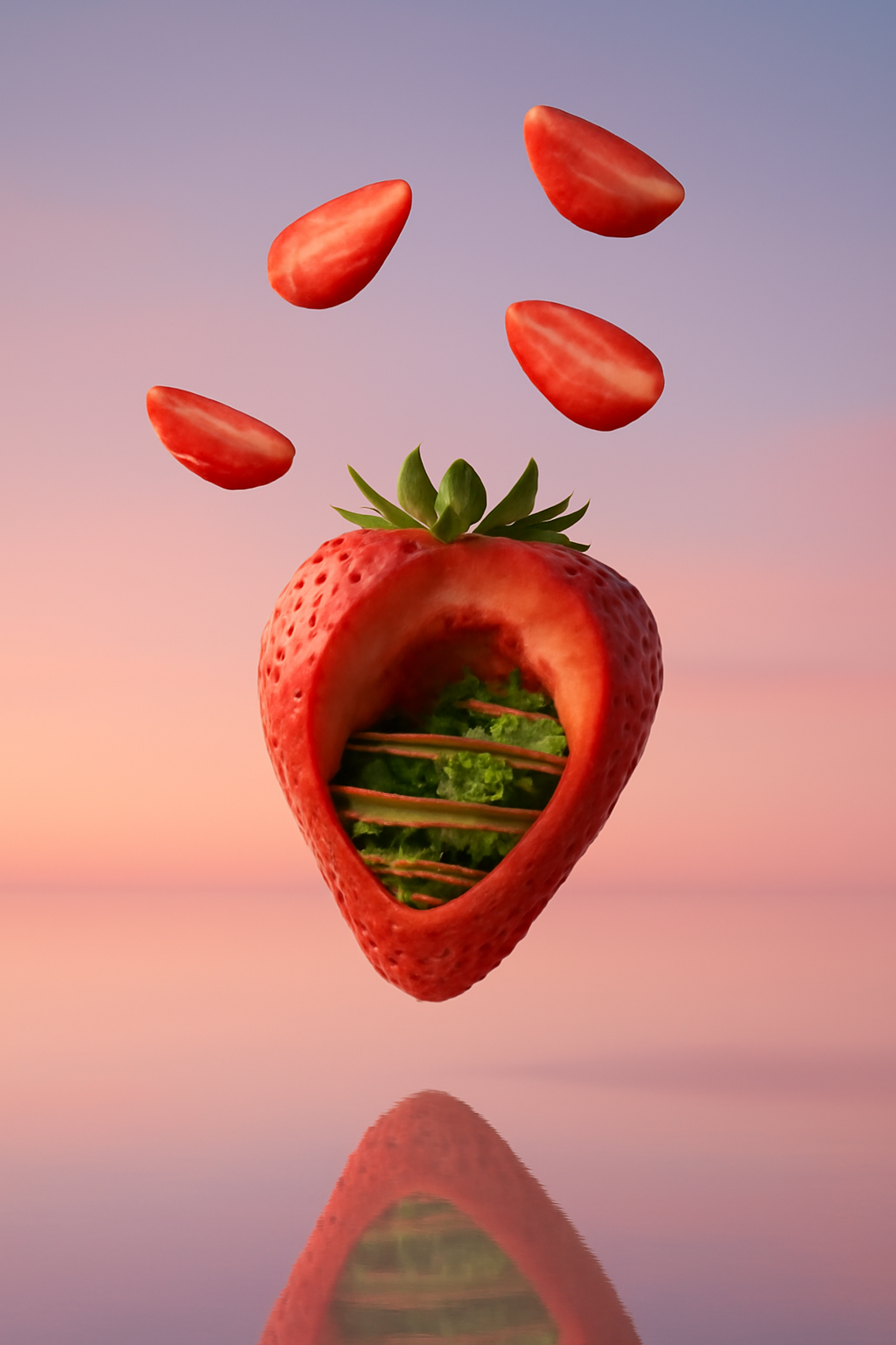 Floating Garden Orbit — Fruits and vegetables AI image prompt example generated with Midjourney (surrealism, fruit)