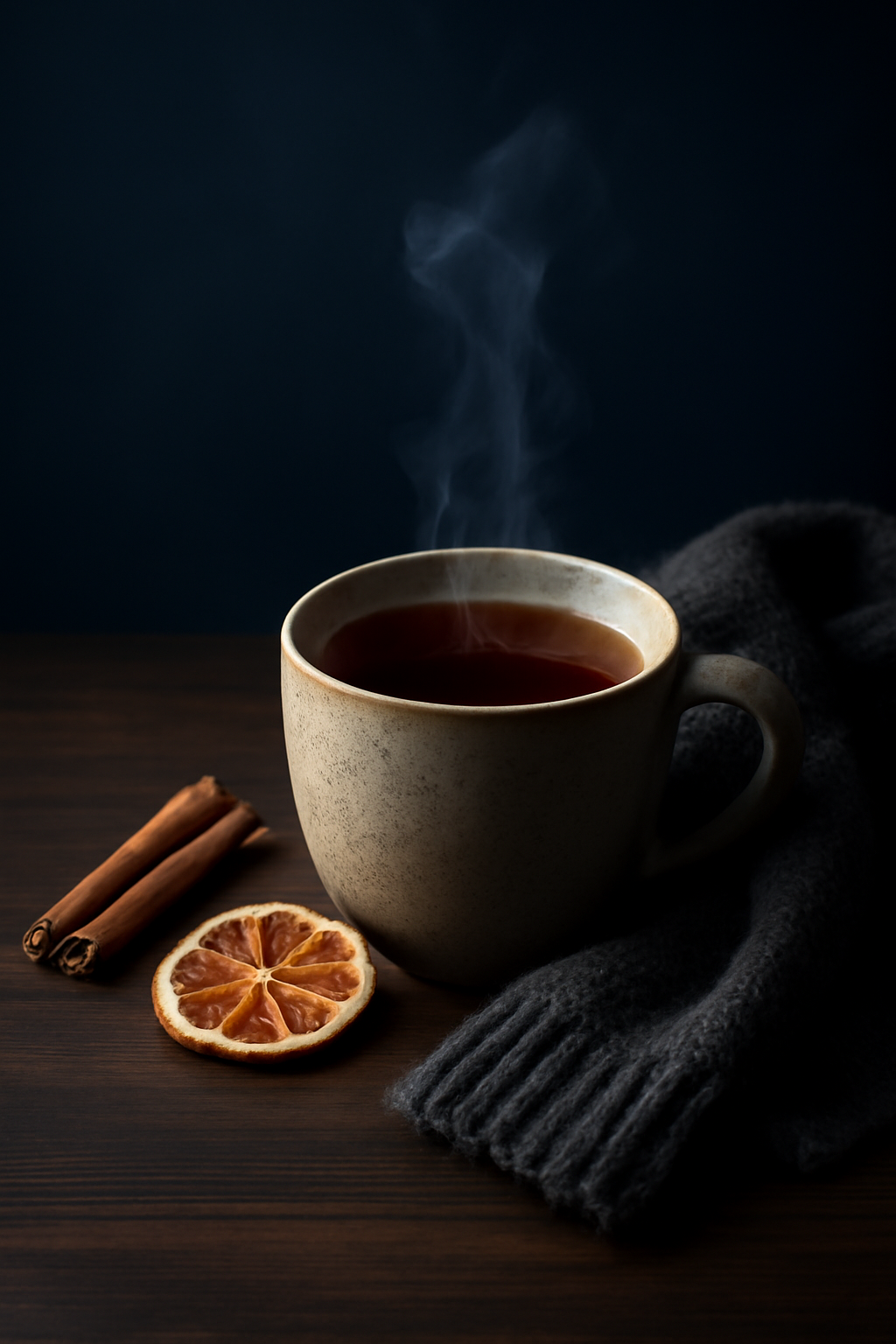 Winter Spice Glow — Coffee and tea AI image prompt example generated with Midjourney (tea, winter)