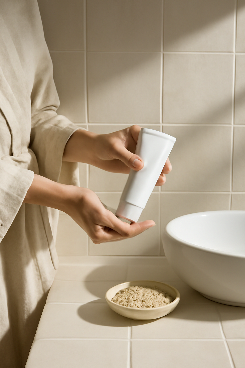 Morning Sink Ritual — Personal care AI image prompt example generated with ChatGPT (handcare, lifestyle)