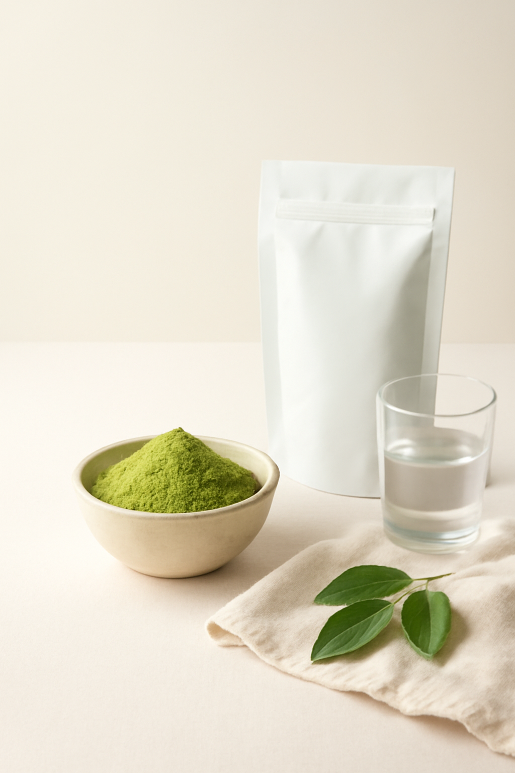 Daily Green Reset — Organic powders AI image prompt example generated with Gemini (website, hero)