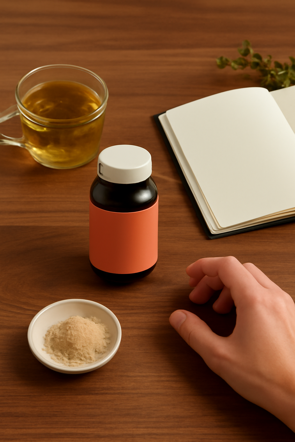 Deskside Reset — Supplements AI image prompt example generated with Gemini (supplements, editorial)