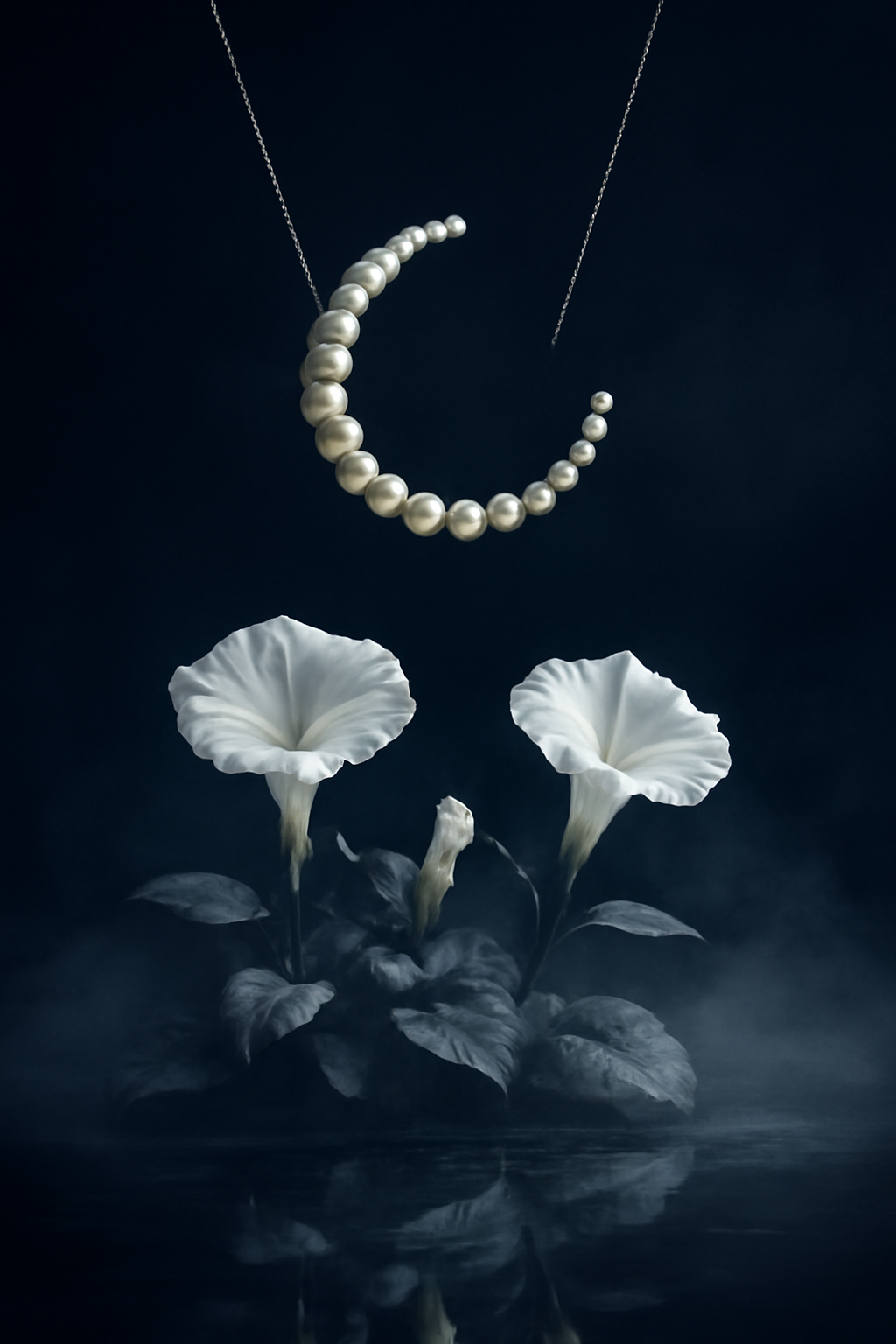 Pearl Moon Garden — Jewellery AI image prompt example generated with Midjourney (jewellery, surreal)