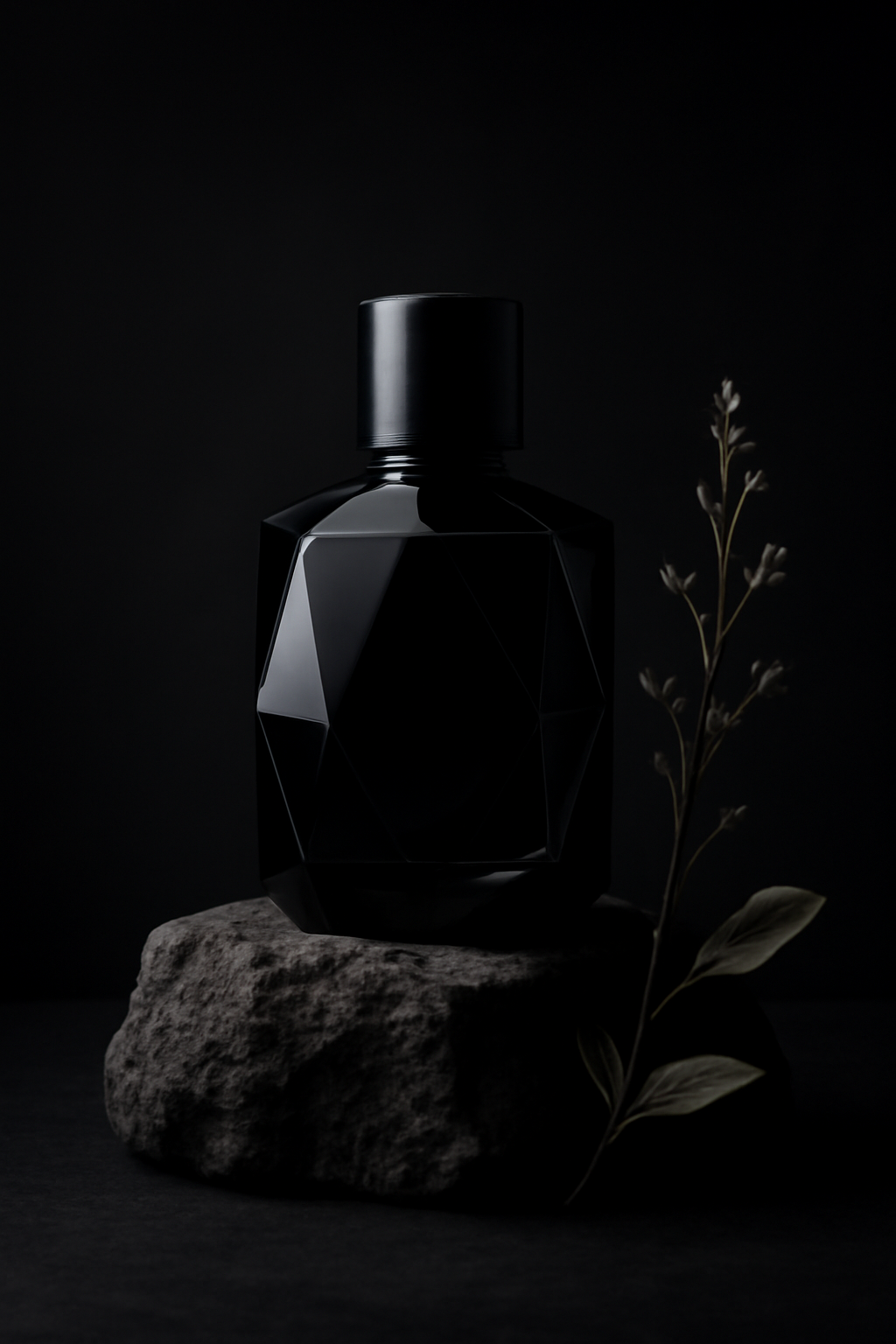 Obsidian Fragrance Ritual — Luxury products AI image prompt example generated with Midjourney (fragrance, dark)