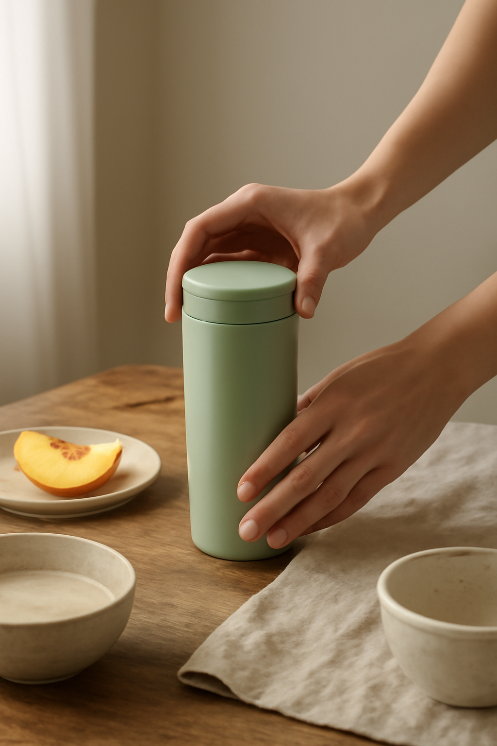 Morning Without Waste — Eco-friendly products AI image prompt example generated with ChatGPT (eco-friendly, lifestyle)