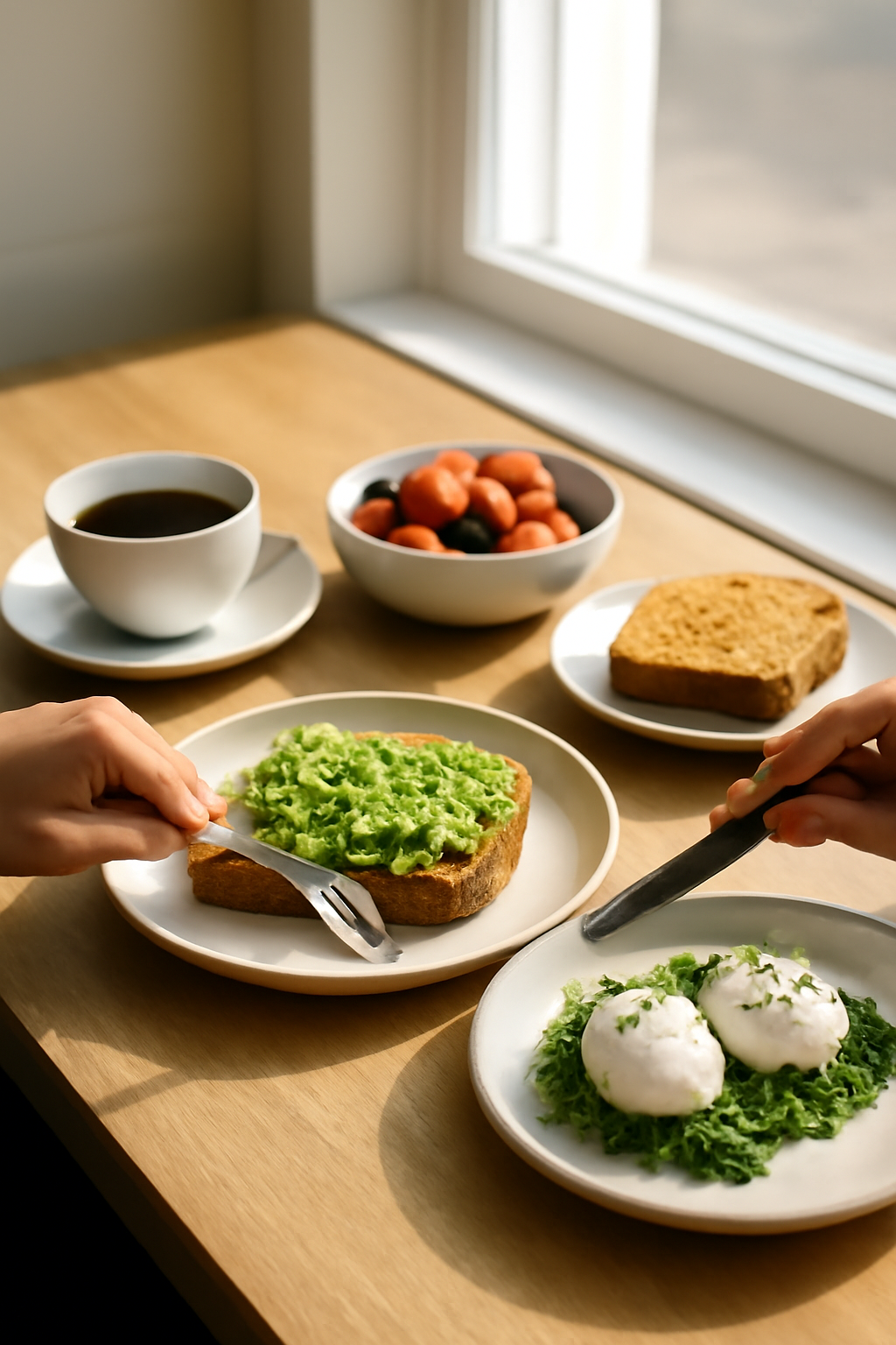Sunlit Brunch Table — Restaurant advertisements AI image prompt example generated with ChatGPT (restaurant, brunch)