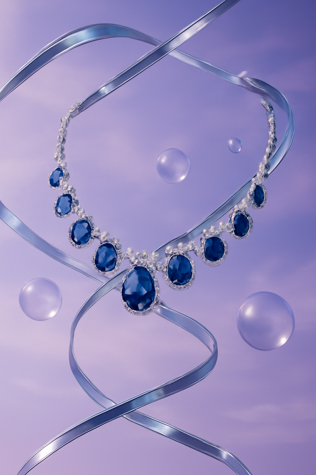 Floating Jewel Orbit — Luxury products AI image prompt example generated with Midjourney (jewelry, surreal)