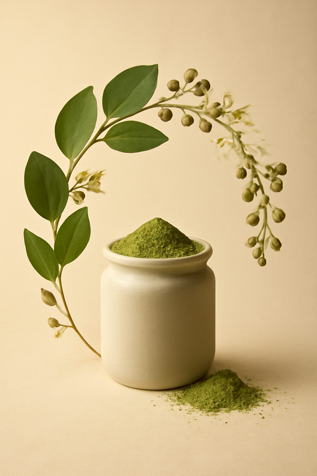Herbal Canopy — Organic powders AI image prompt example generated with Midjourney (organic, botanical)