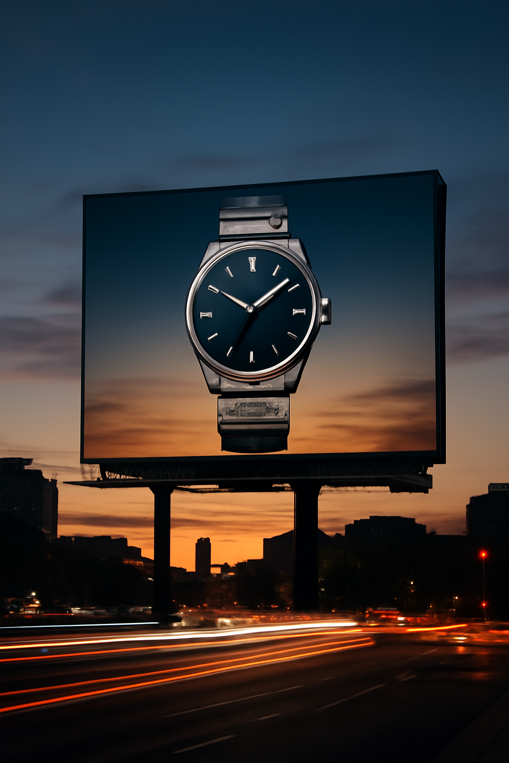 Own Every Hour — Watches AI image prompt example generated with Gemini (watch, billboard)