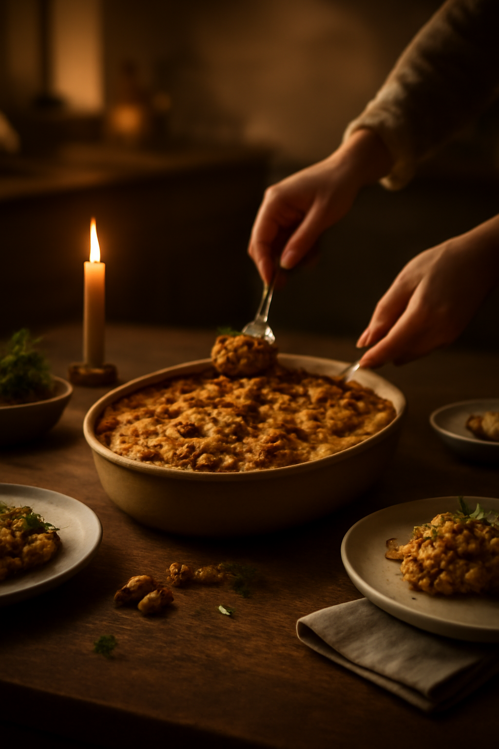 Golden Table Ritual — Food photography AI image prompt example generated with Gemini (gourmet, cinematic)