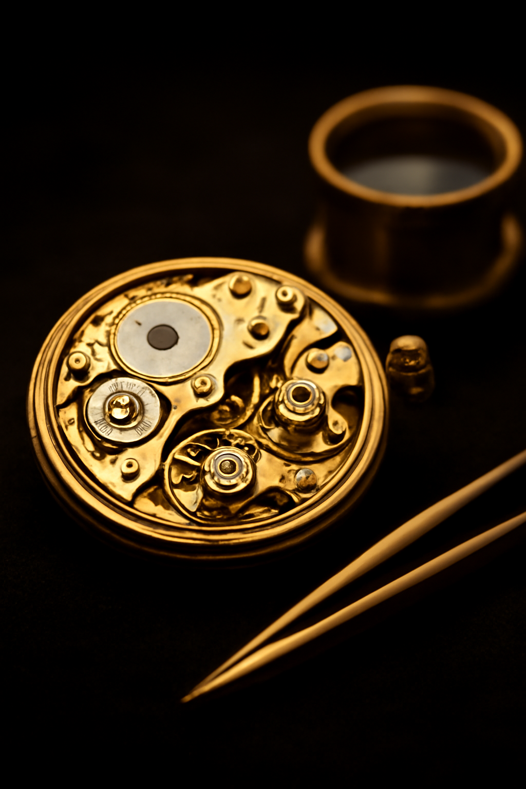 Mechanics Under Glass — Watches AI image prompt example generated with ChatGPT (watch, macro)