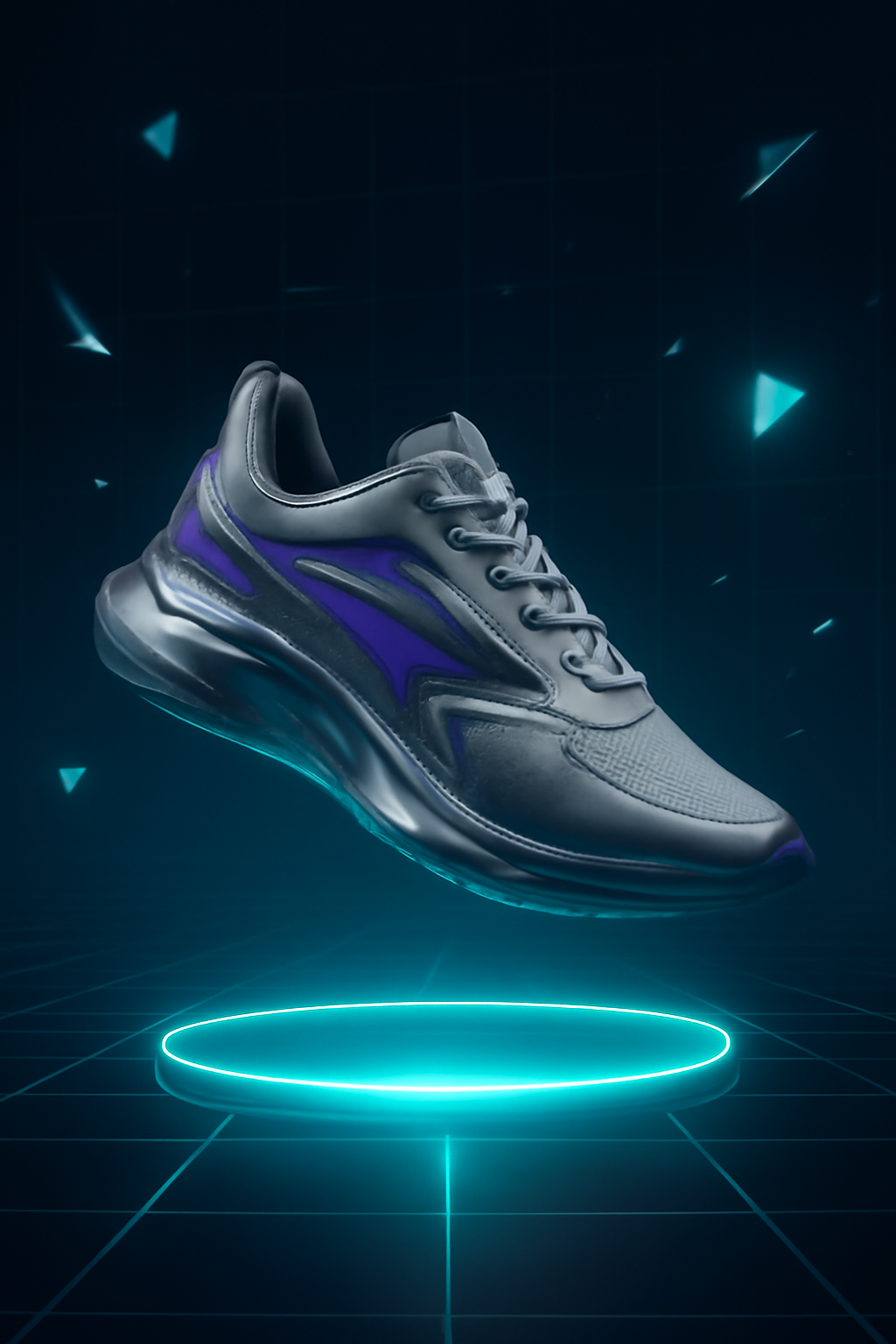Neon Velocity Interface — Shoes AI image prompt example generated with Midjourney (shoes, futuristic)