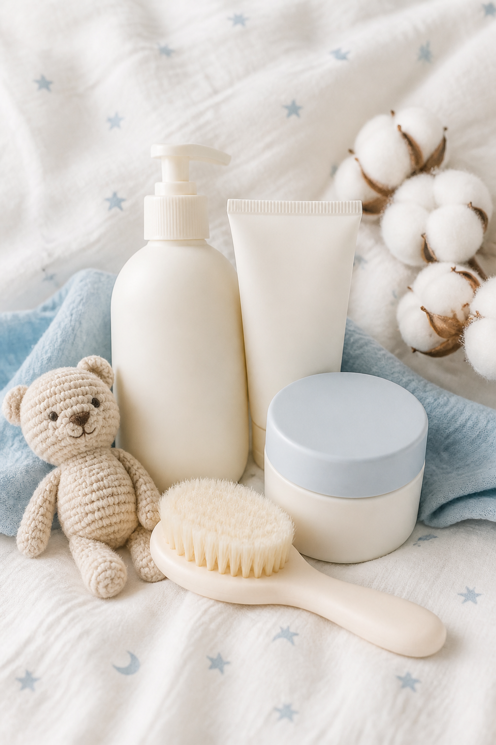 Baby Care Soft Set — Baby AI image prompt example generated with Nano Banana (baby, gentle)
