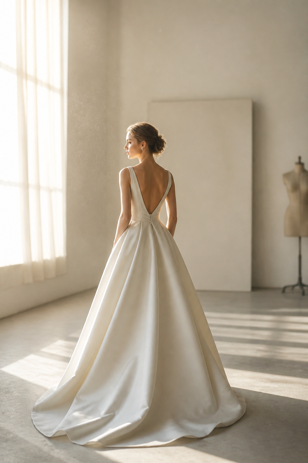 Bridal Atelier Light — Fashion AI image prompt example generated with Midjourney (bridal, soft)
