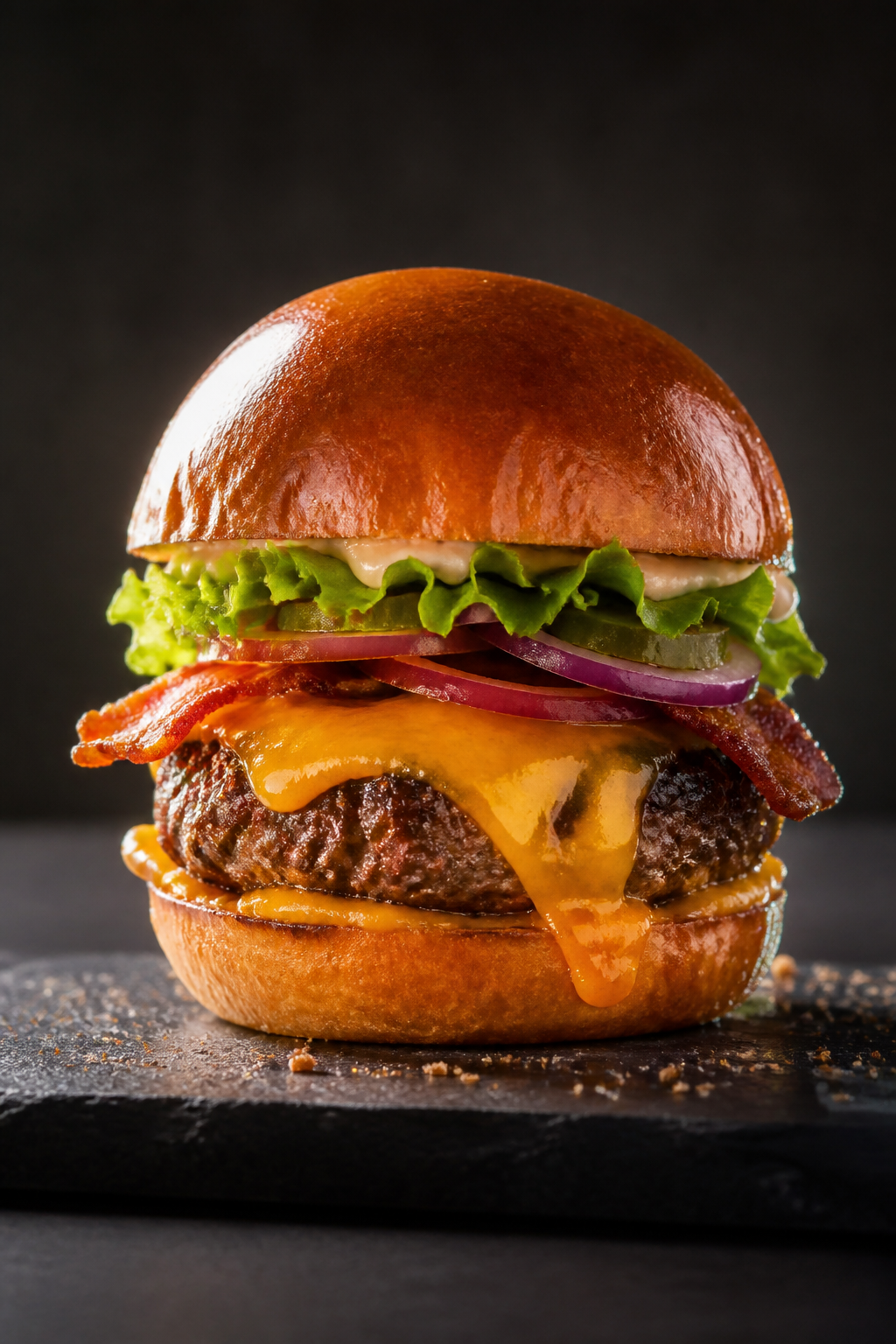 Burger Stack Studio — Food AI image prompt example generated with ChatGPT (burger, fastfood)