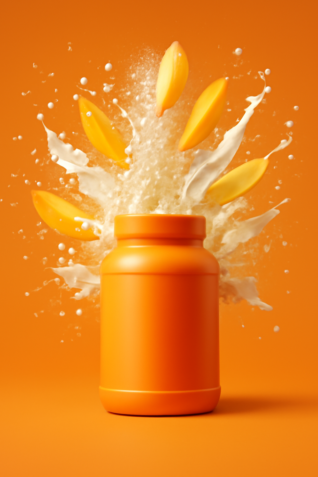 Flavor In Motion — Protein powders AI image prompt example generated with Midjourney (protein-powder, ingredients)