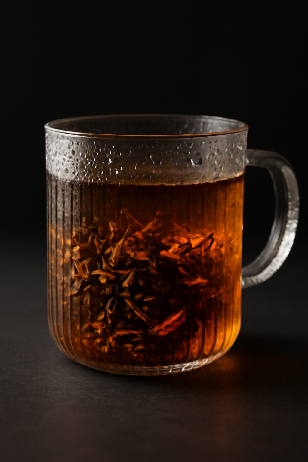 Golden Leaf Infusion — Coffee and tea AI image prompt example generated with Midjourney (tea, macro)