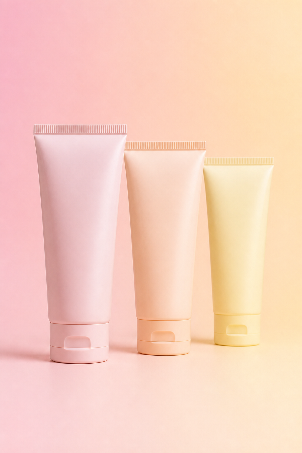Cosmetic Tube Trio — Packaging AI image prompt example generated with Midjourney (trio, gradient)
