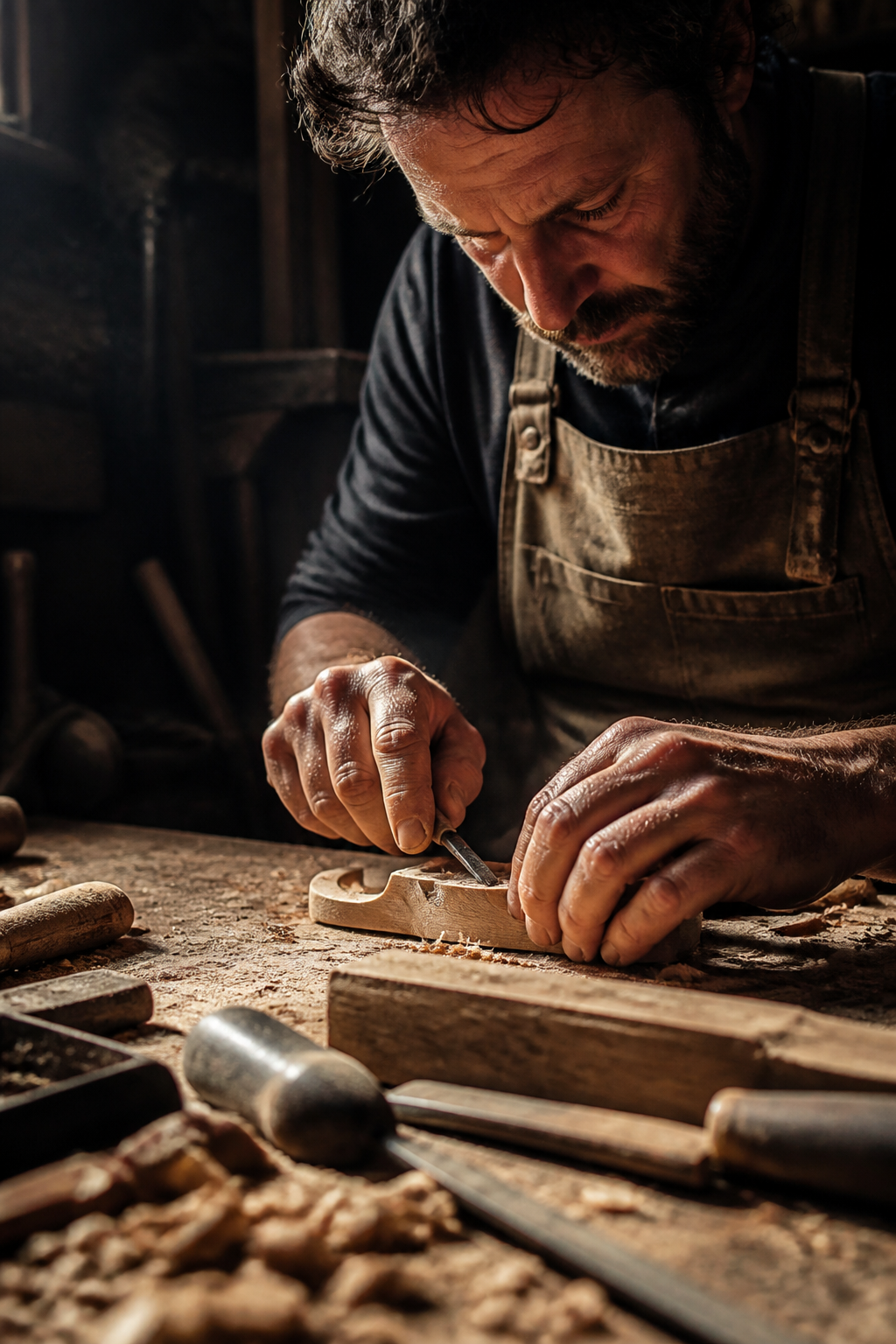 Craftsman At Work — Corporate AI image prompt example generated with Midjourney (artisan, documentary)