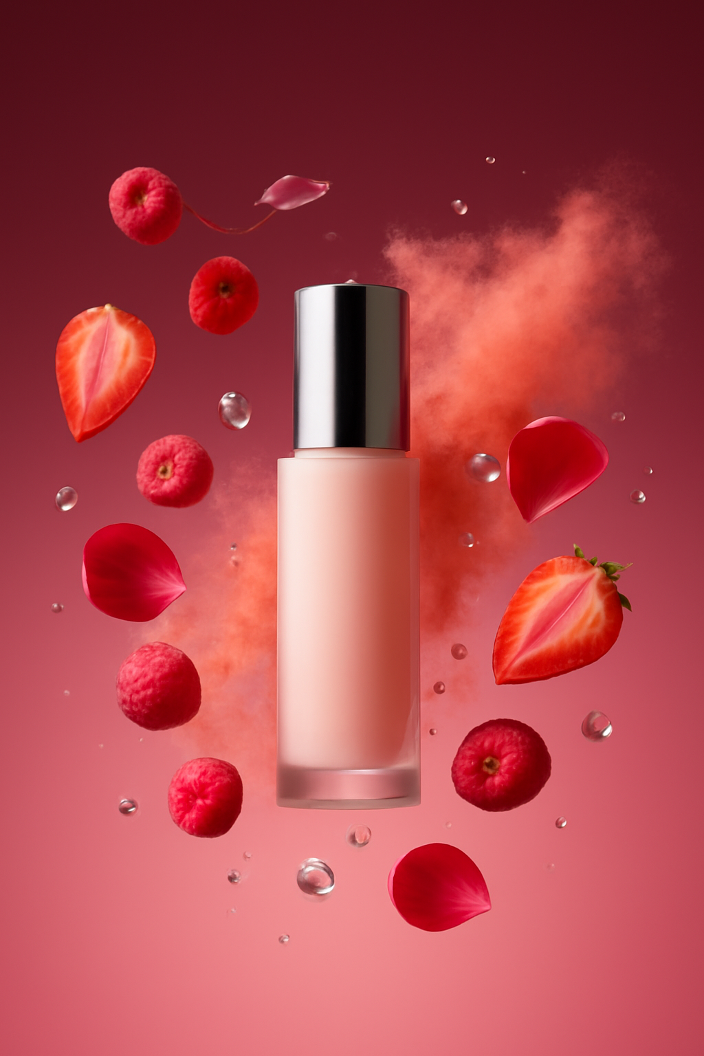 Botanical Color Burst — Cosmetics AI image prompt example generated with Midjourney (cosmetics, ingredients)