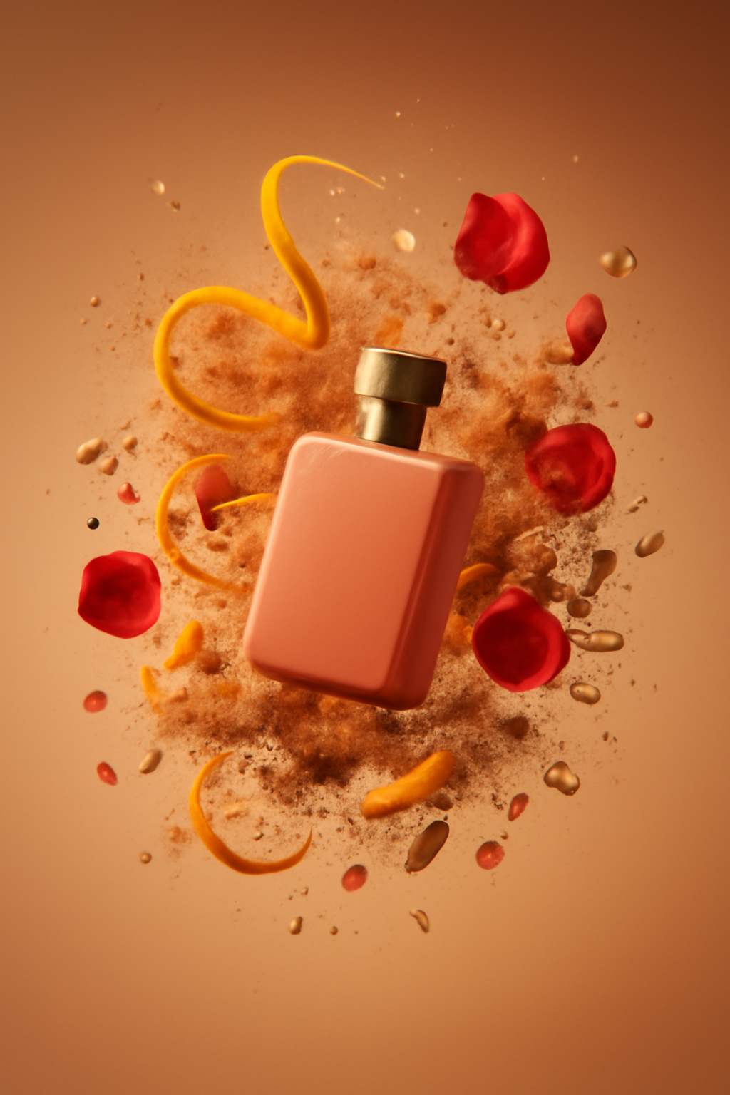 Notes in Motion — Perfumes AI image prompt example generated with Gemini (perfume, ingredients)