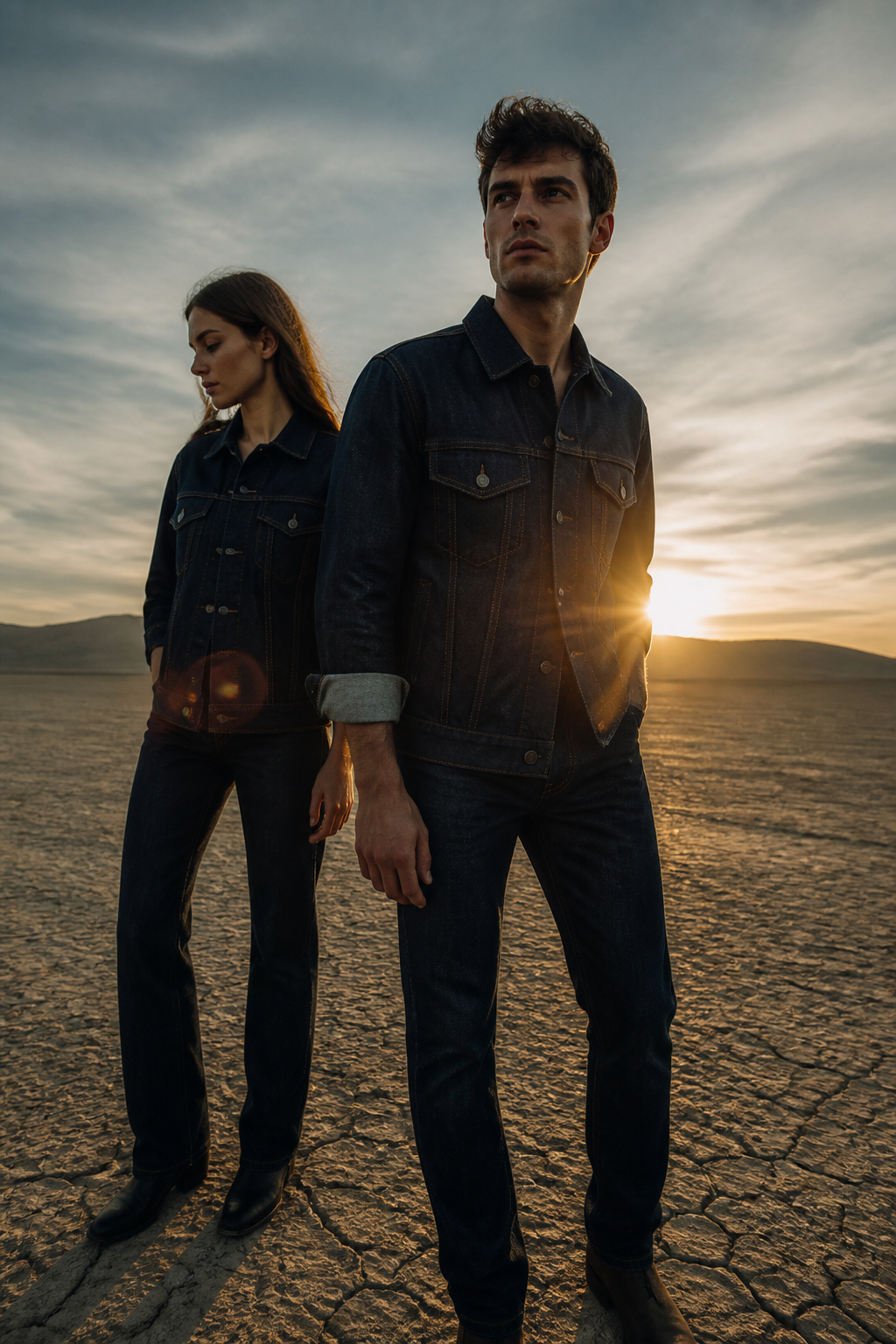 Denim Campaign Desert — Fashion AI image prompt example generated with ChatGPT (denim, outdoor)