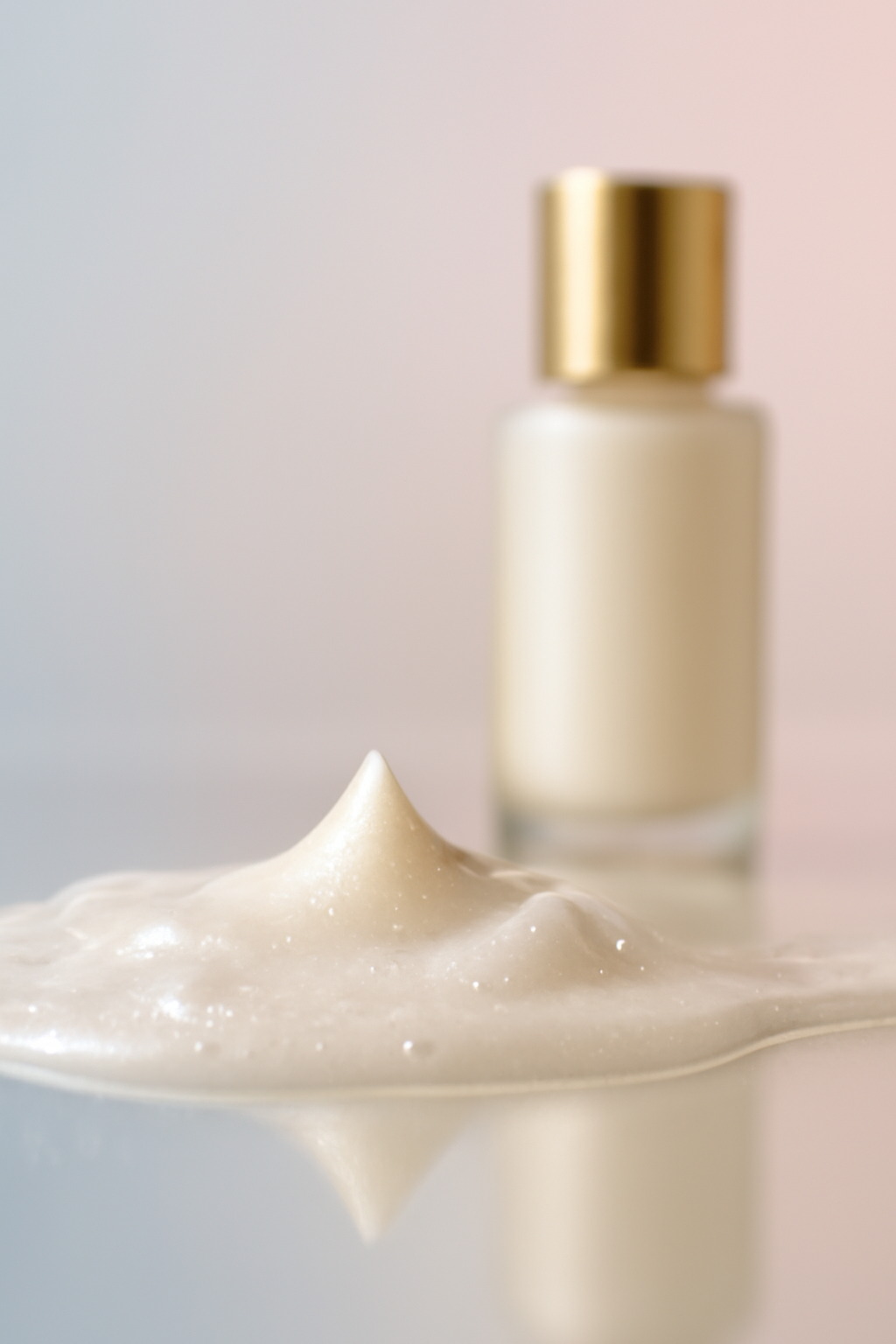 Silk Serum Landscape — Cosmetics AI image prompt example generated with ChatGPT (cosmetics, macro)