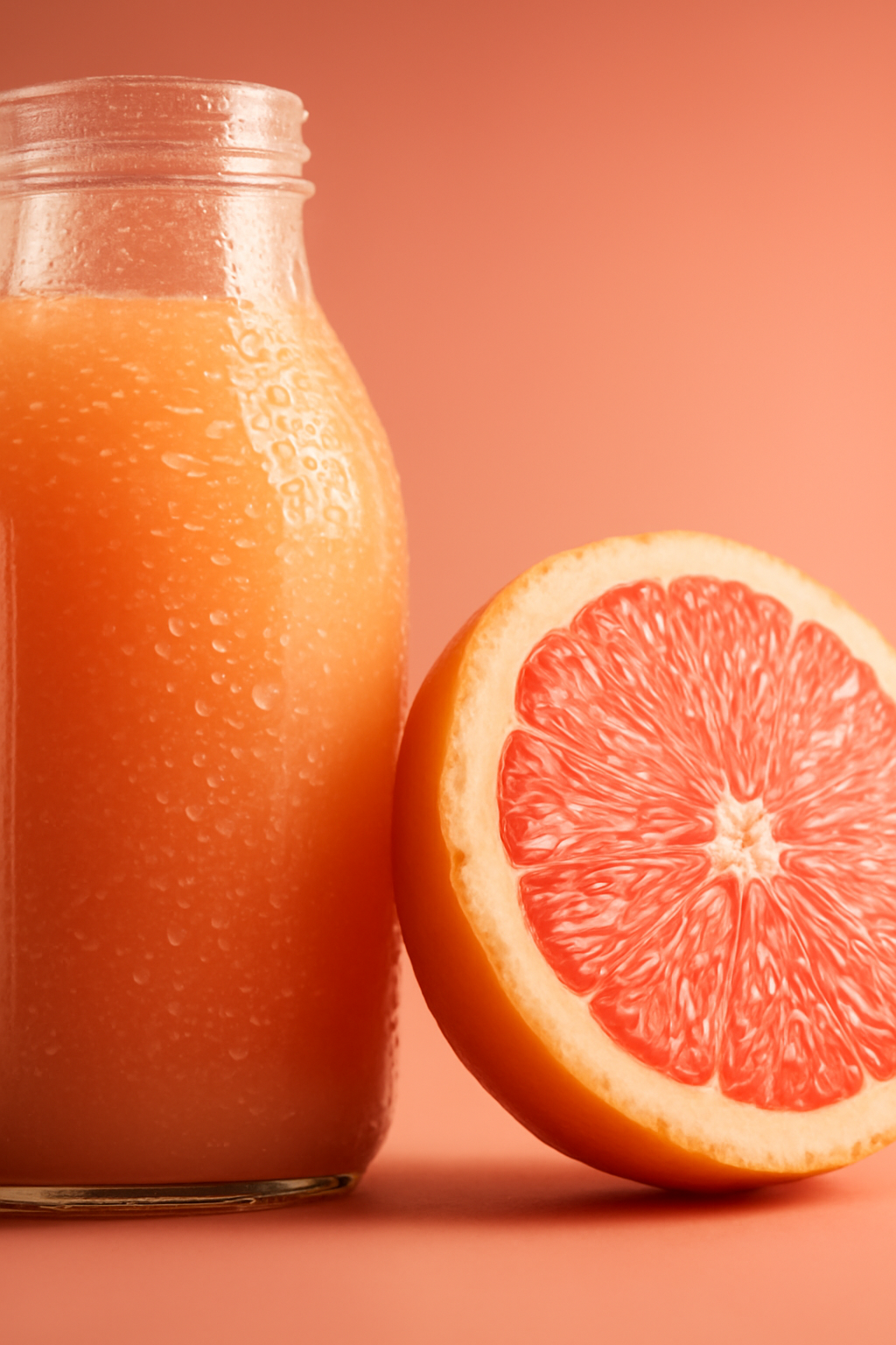 Dewdrop Citrus Detail — Juice bottles AI image prompt example generated with Gemini (juice, macro)