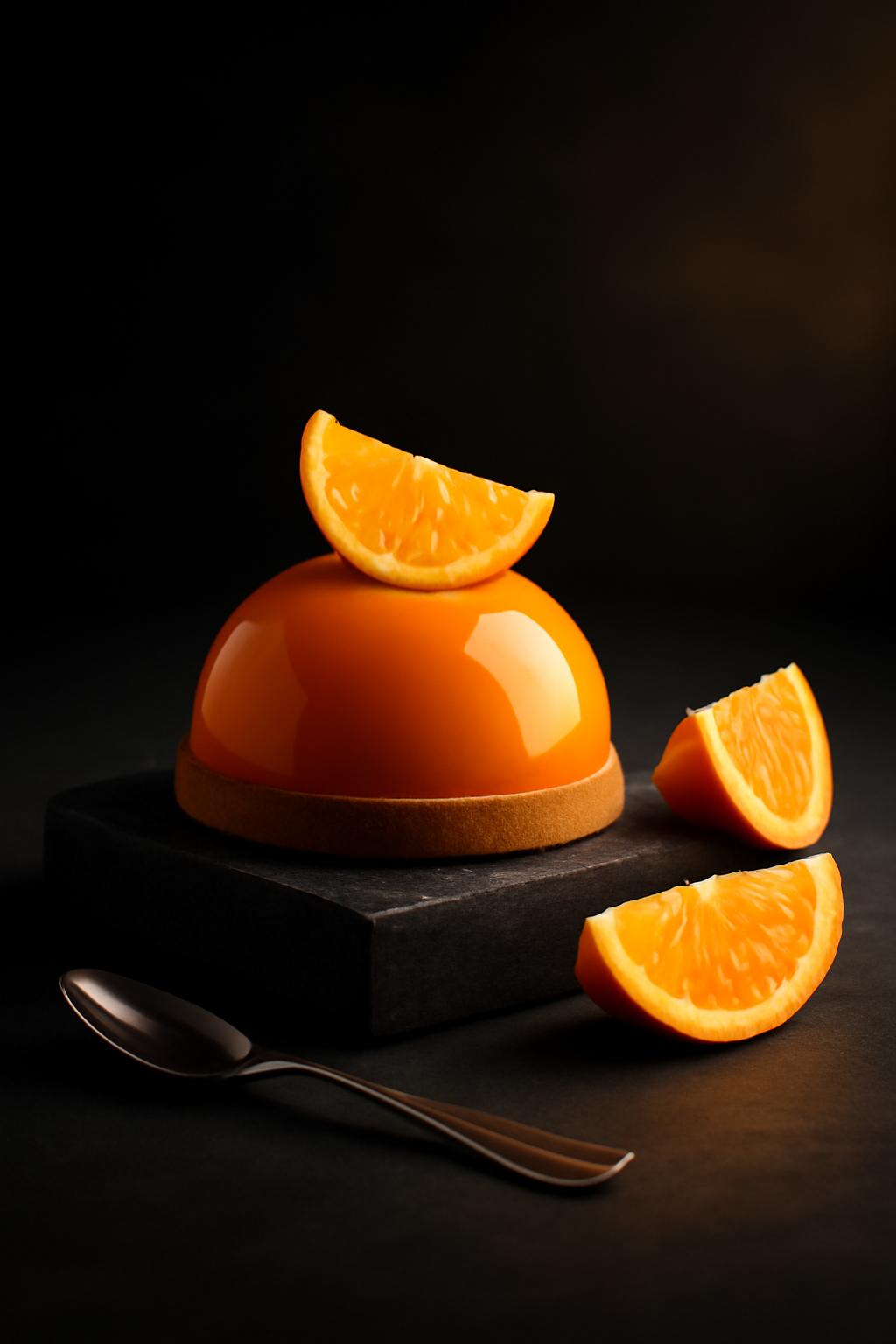 Midnight Citrus Indulgence — Food photography AI image prompt example generated with ChatGPT (dessert, luxury)