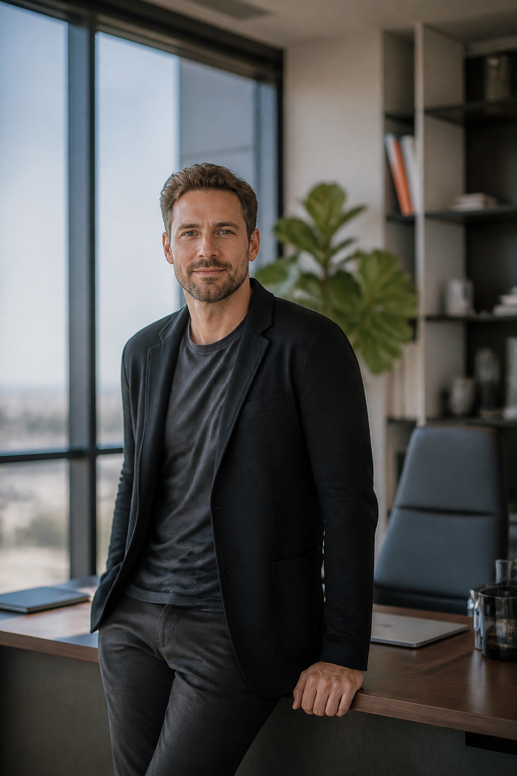 Founder Portrait Office — Corporate AI image prompt example generated with Midjourney (portrait, business)