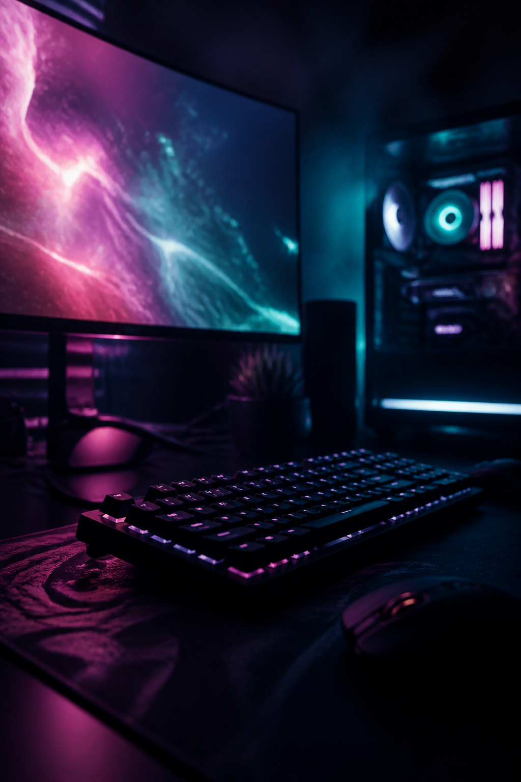 Gaming Setup RGB — Technology AI image prompt example generated with Midjourney (gaming, neon)