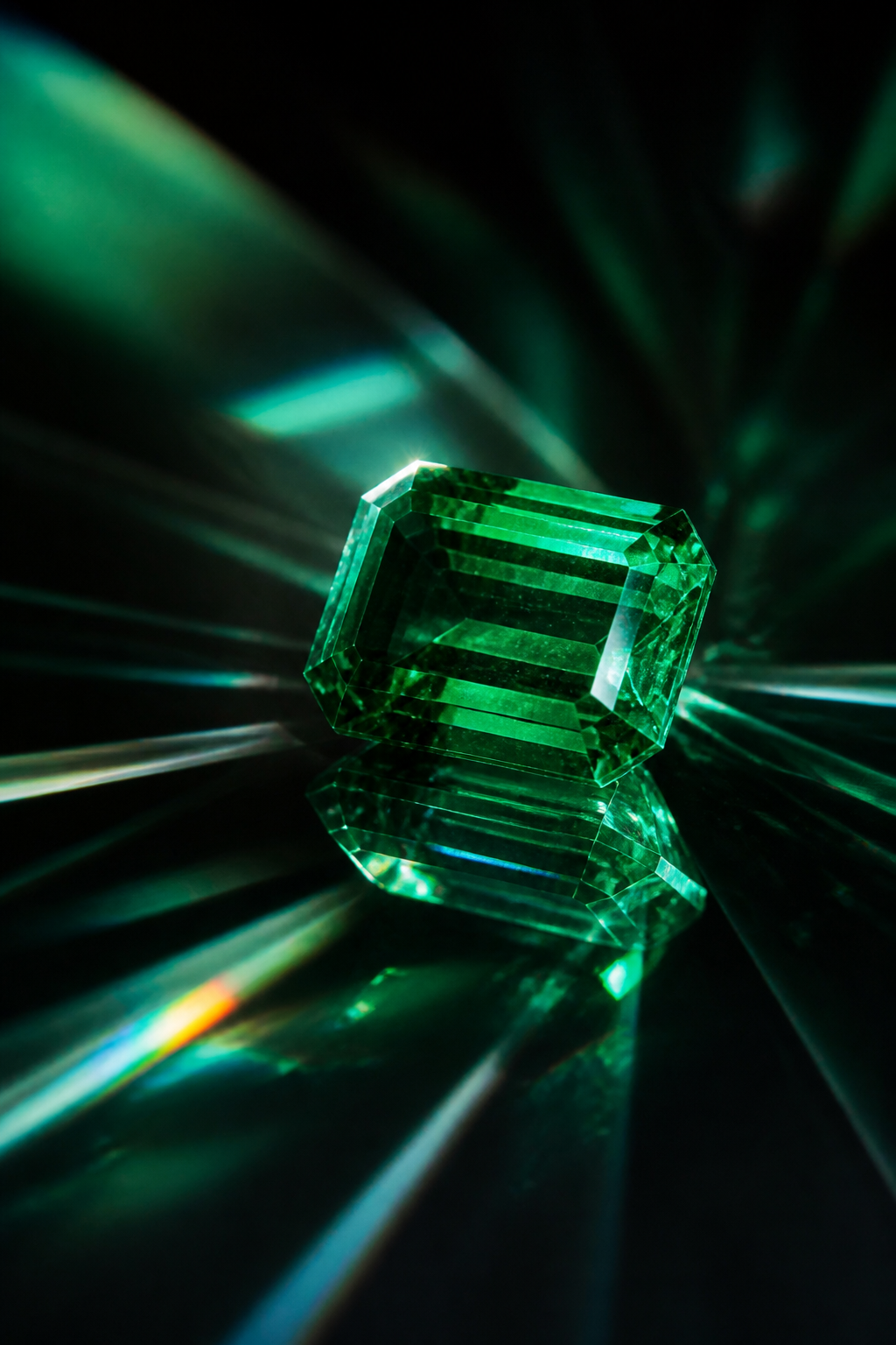 Gemstone Light Refraction — Jewelry AI image prompt example generated with Midjourney (gemstone, color)