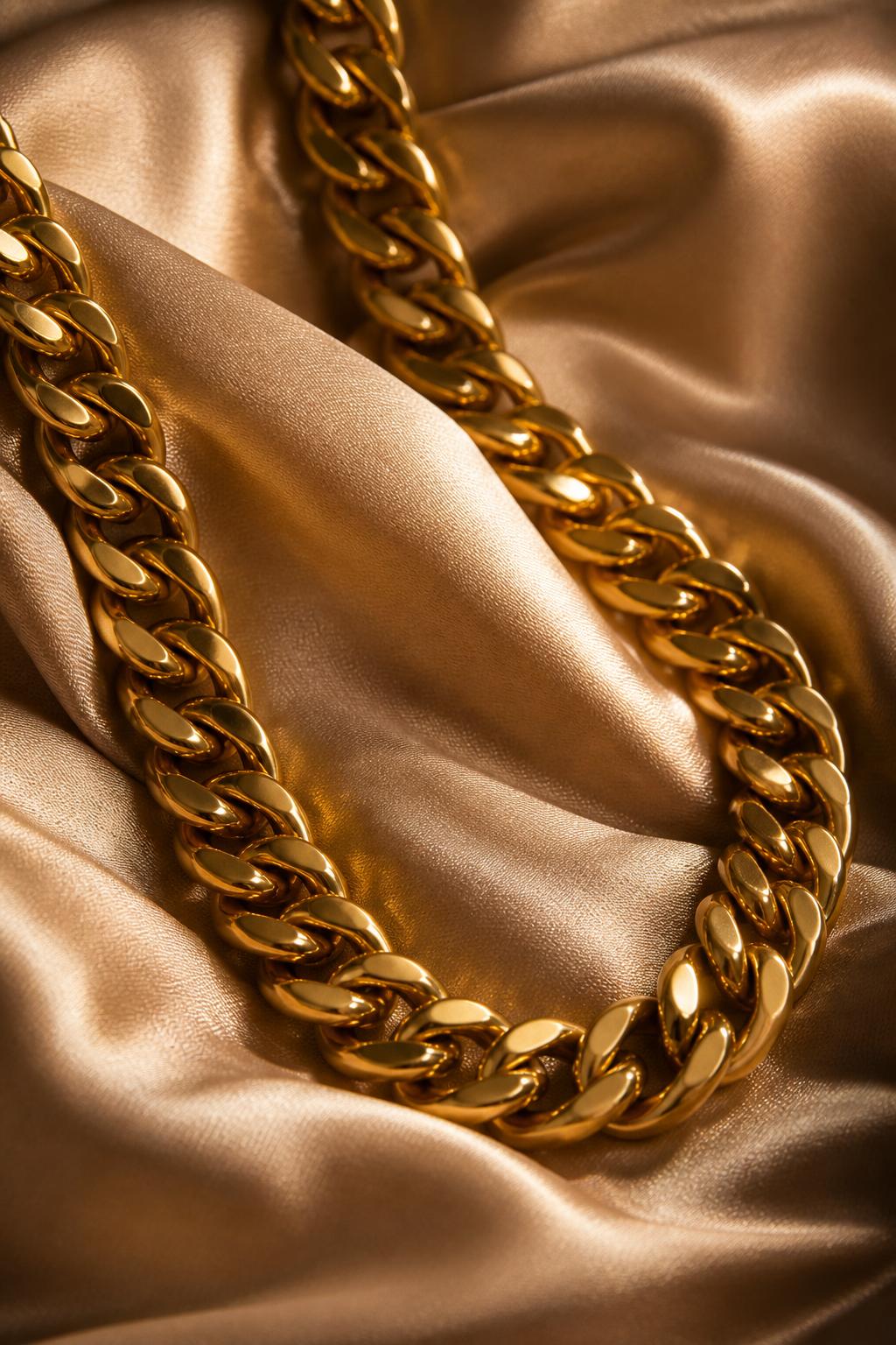Gold Chain Silk Drape — Jewelry AI image prompt example generated with Midjourney (gold, luxury)