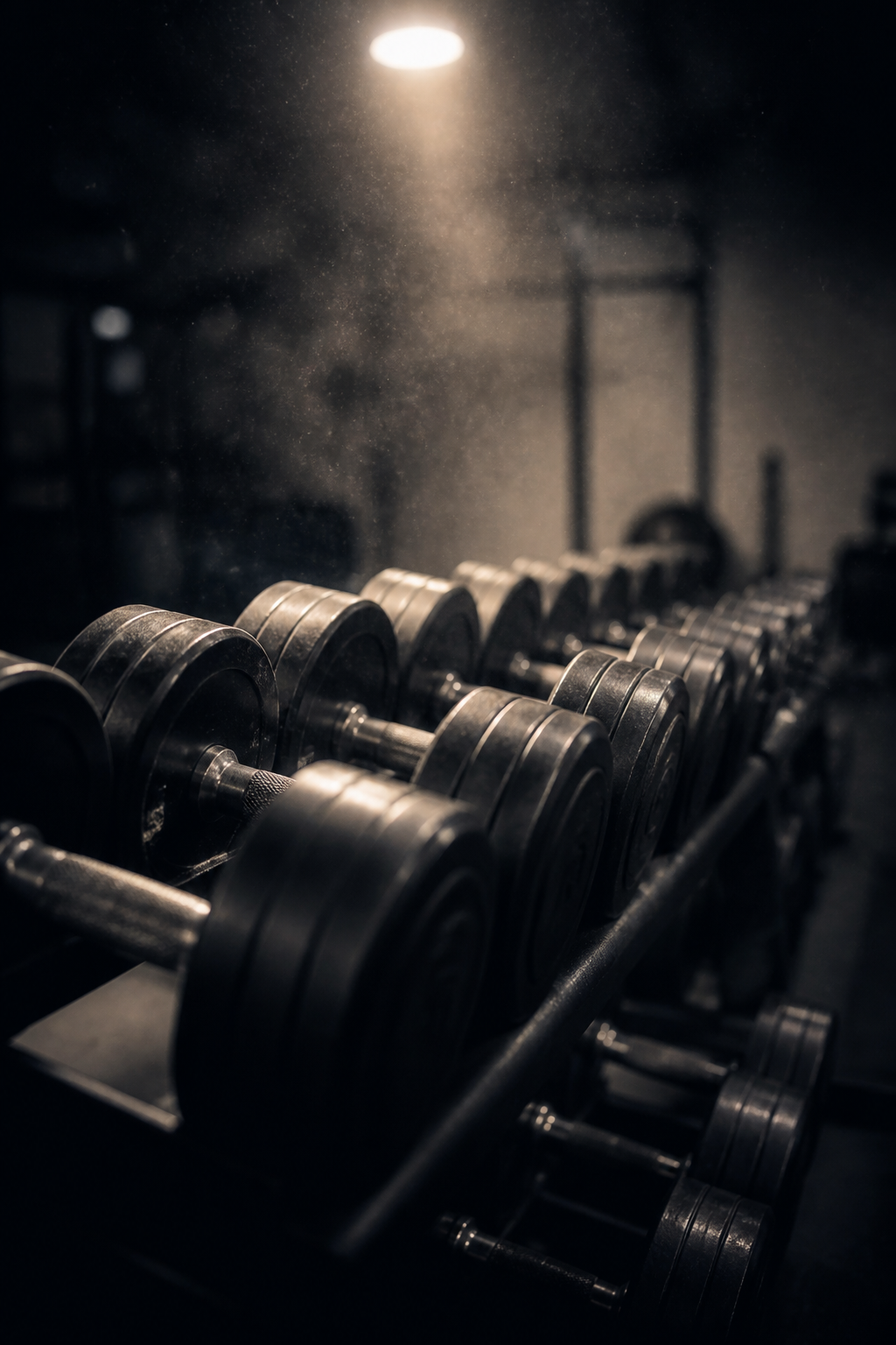 Gym Equipment Moody — Fitness AI image prompt example generated with Midjourney (gym, dark)