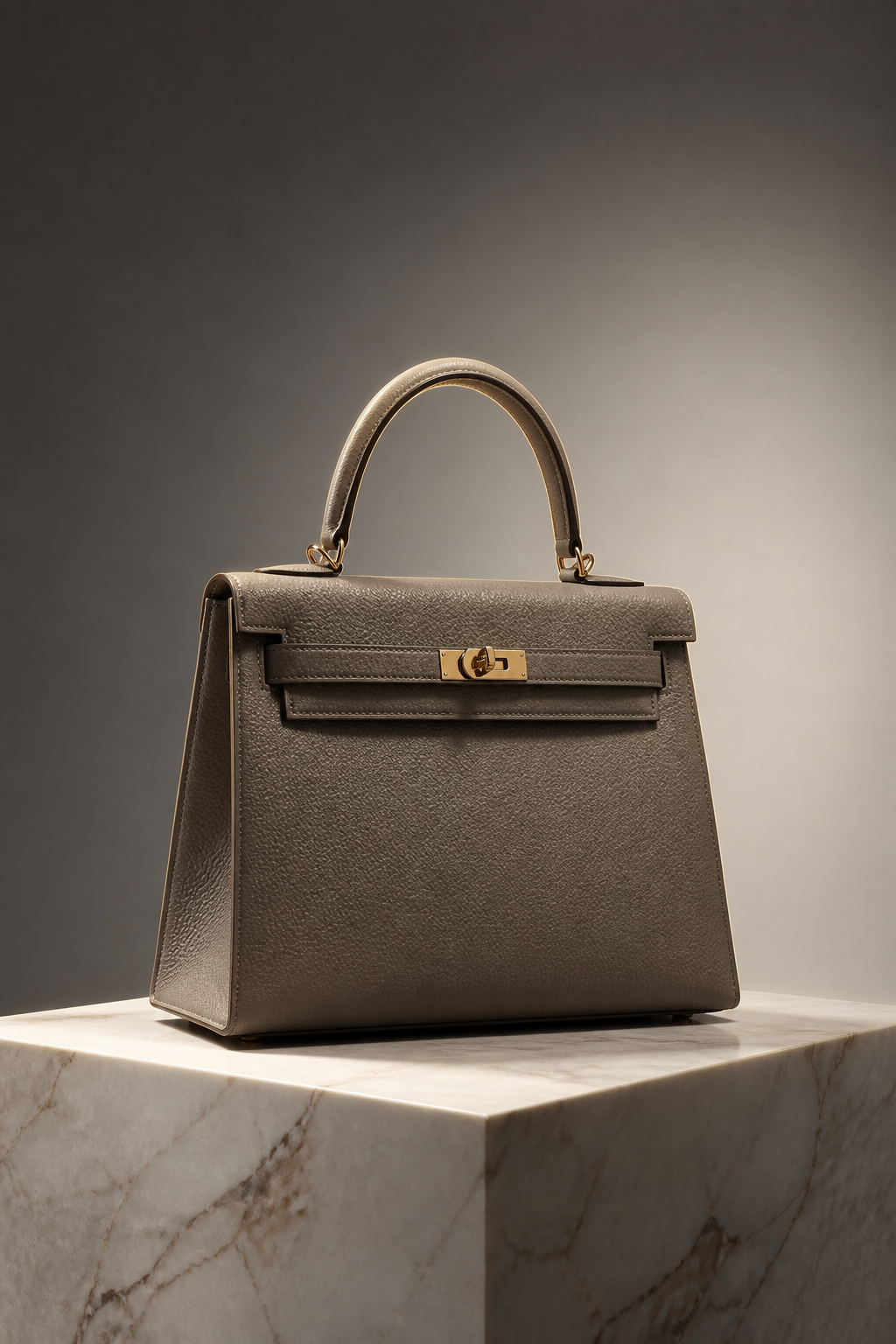 Handbag Marble Pedestal — Accessories AI image prompt example generated with Midjourney (handbag, luxury)