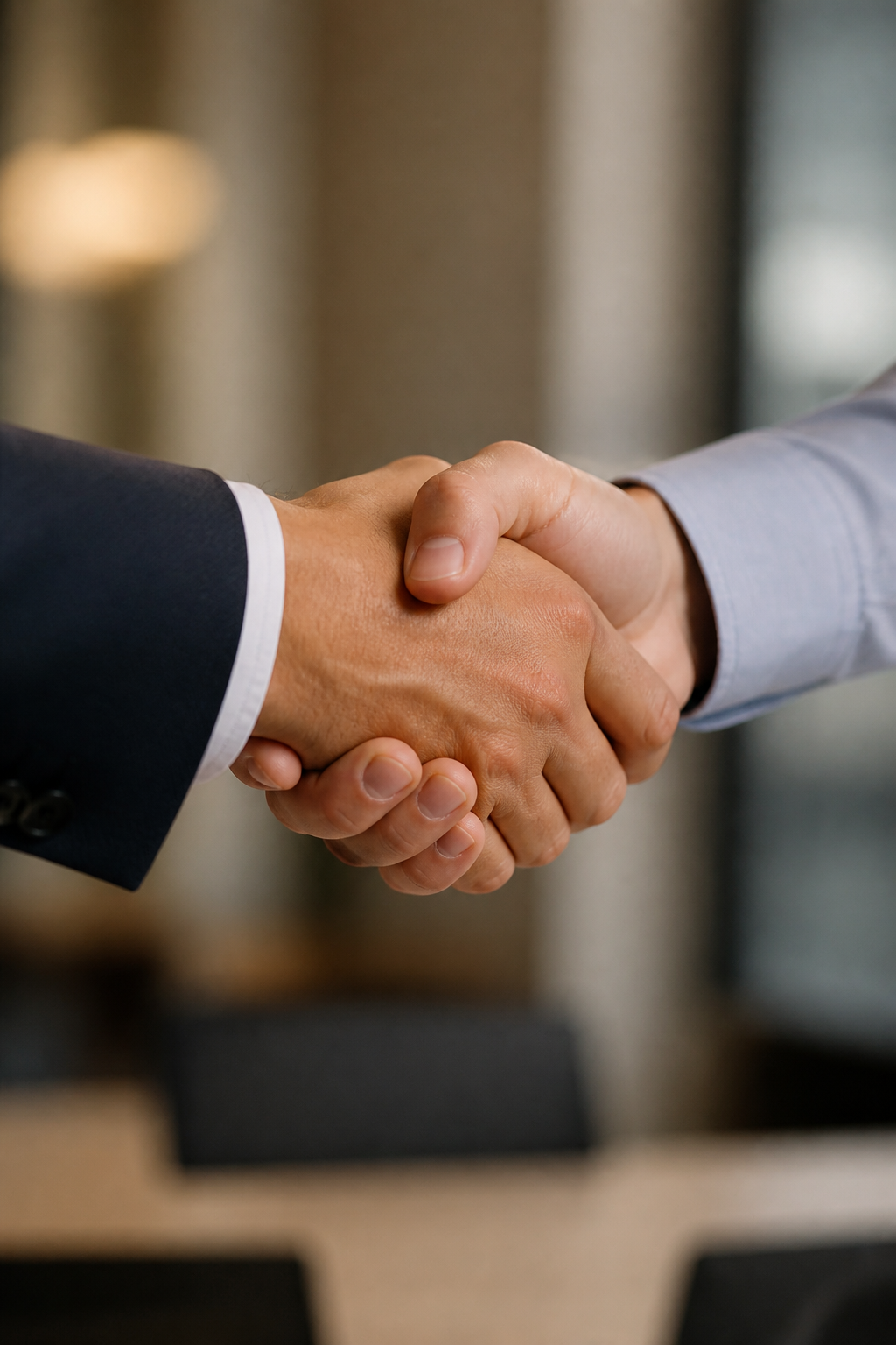 Handshake Detail Warm — Corporate AI image prompt example generated with Nano Banana (business, detail)