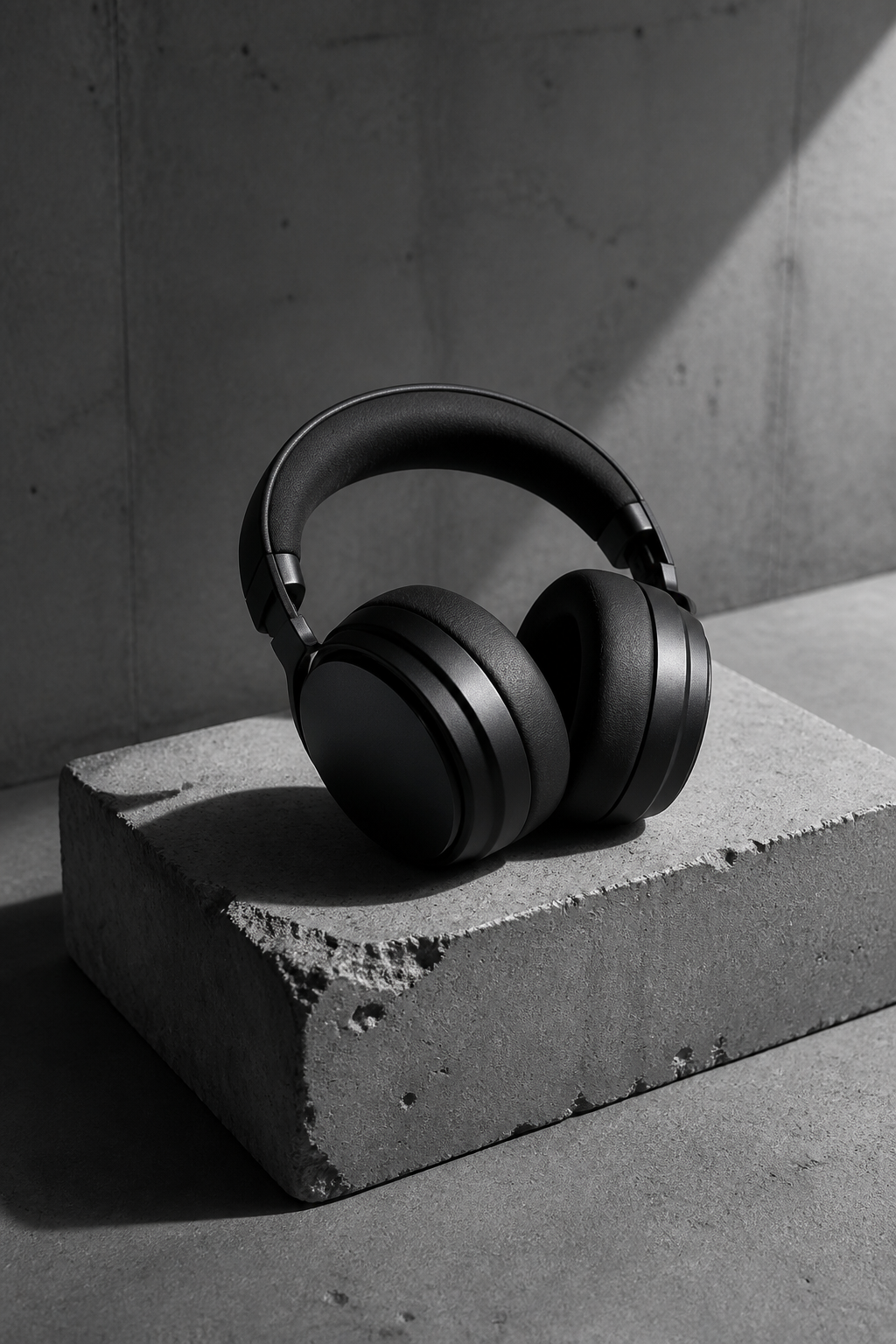 Headphones Concrete Set — Technology AI image prompt example generated with Midjourney (audio, industrial)