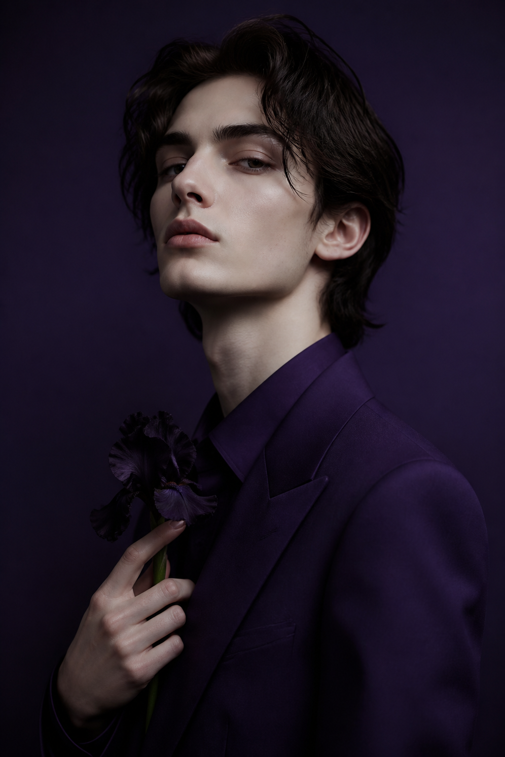 Purple High Fashion Editorial — Fashion AI image prompt example generated with Midjourney (editorial, purple)