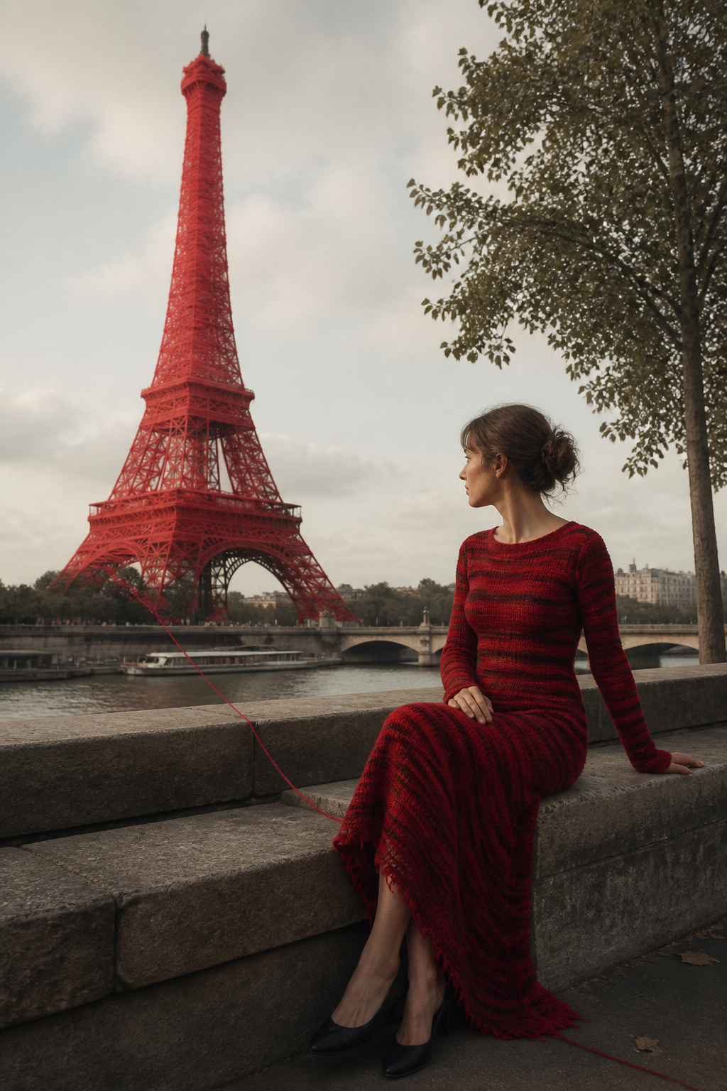 Red Yarn Paris — Fashion AI image prompt example generated with Gemini (fashion, paris)