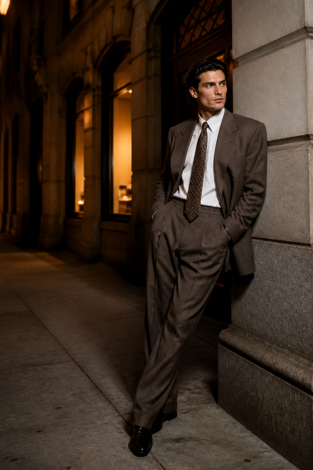 Retro Business Chic — Fashion AI image prompt example generated with Nano Banana (oversized suit, street editorial)
