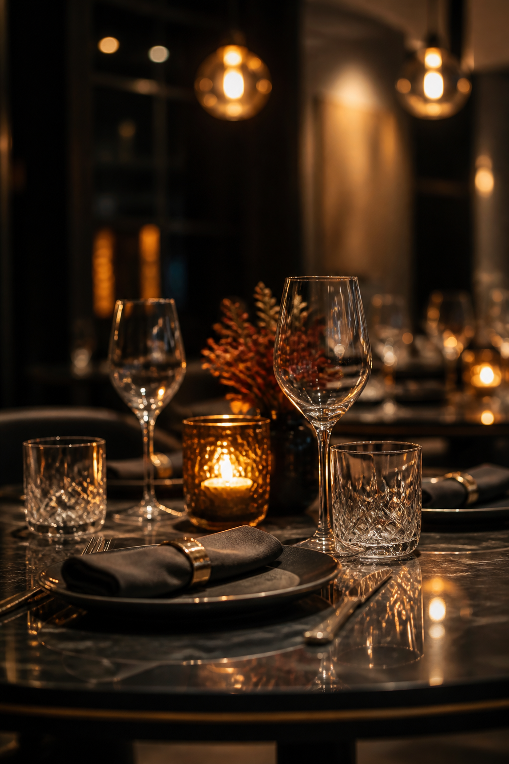 Restaurant Table Setting — Hospitality AI image prompt example generated with Midjourney (restaurant, dining)