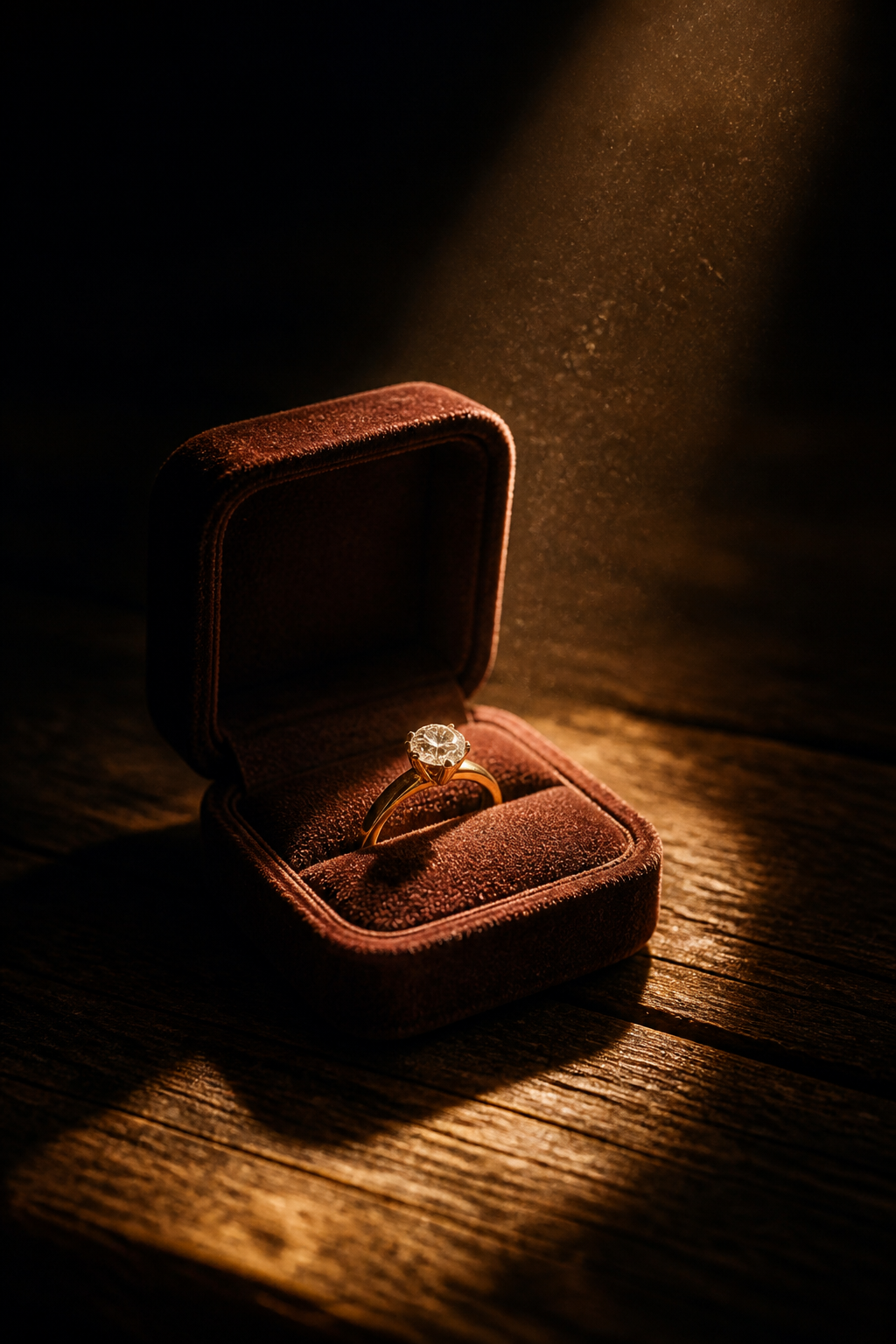Ring Box Reveal — Jewelry AI image prompt example generated with ChatGPT (velvet, romantic)