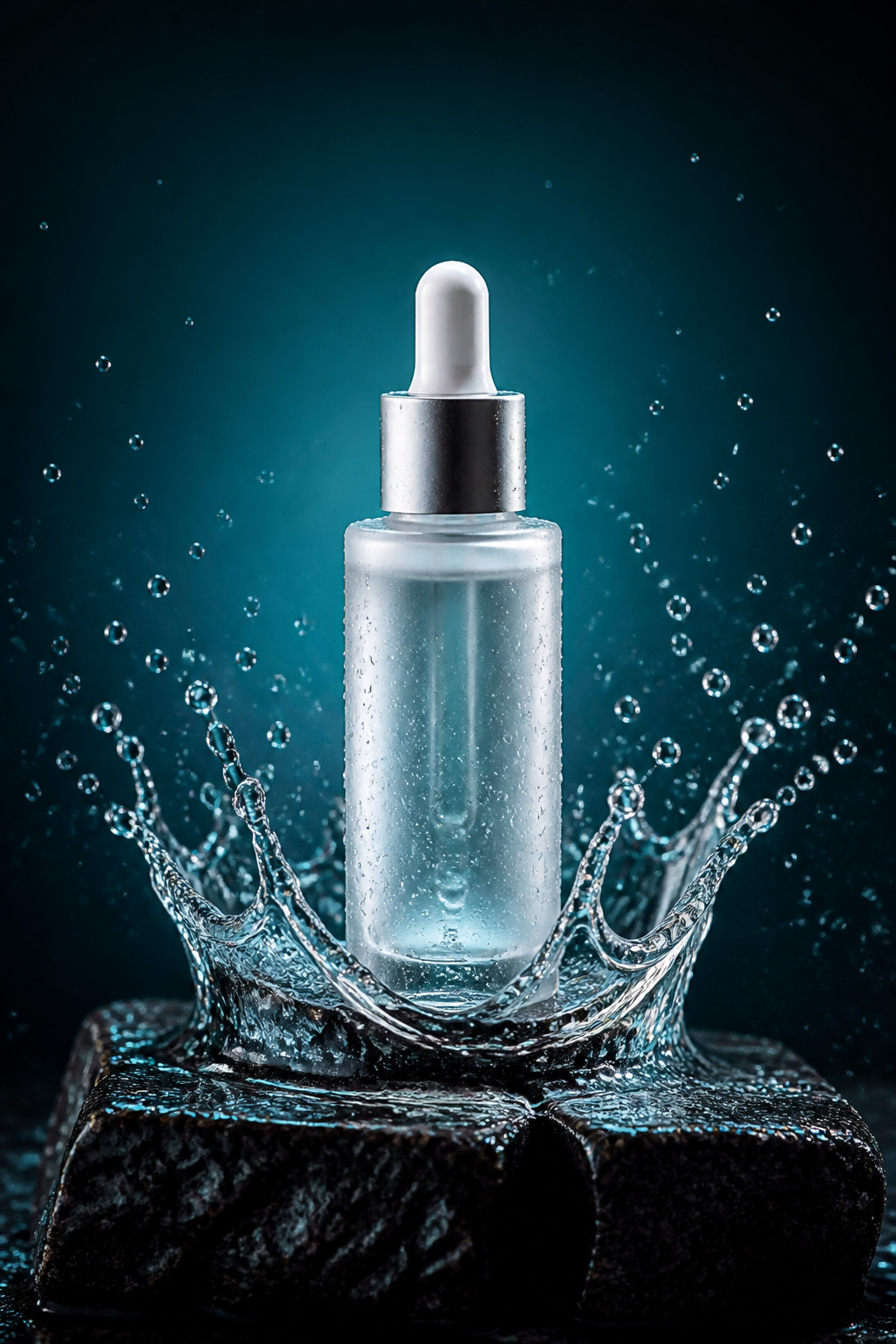 Serum Bottle Water Crown — Beauty AI image prompt example generated with Midjourney (skincare, studio)