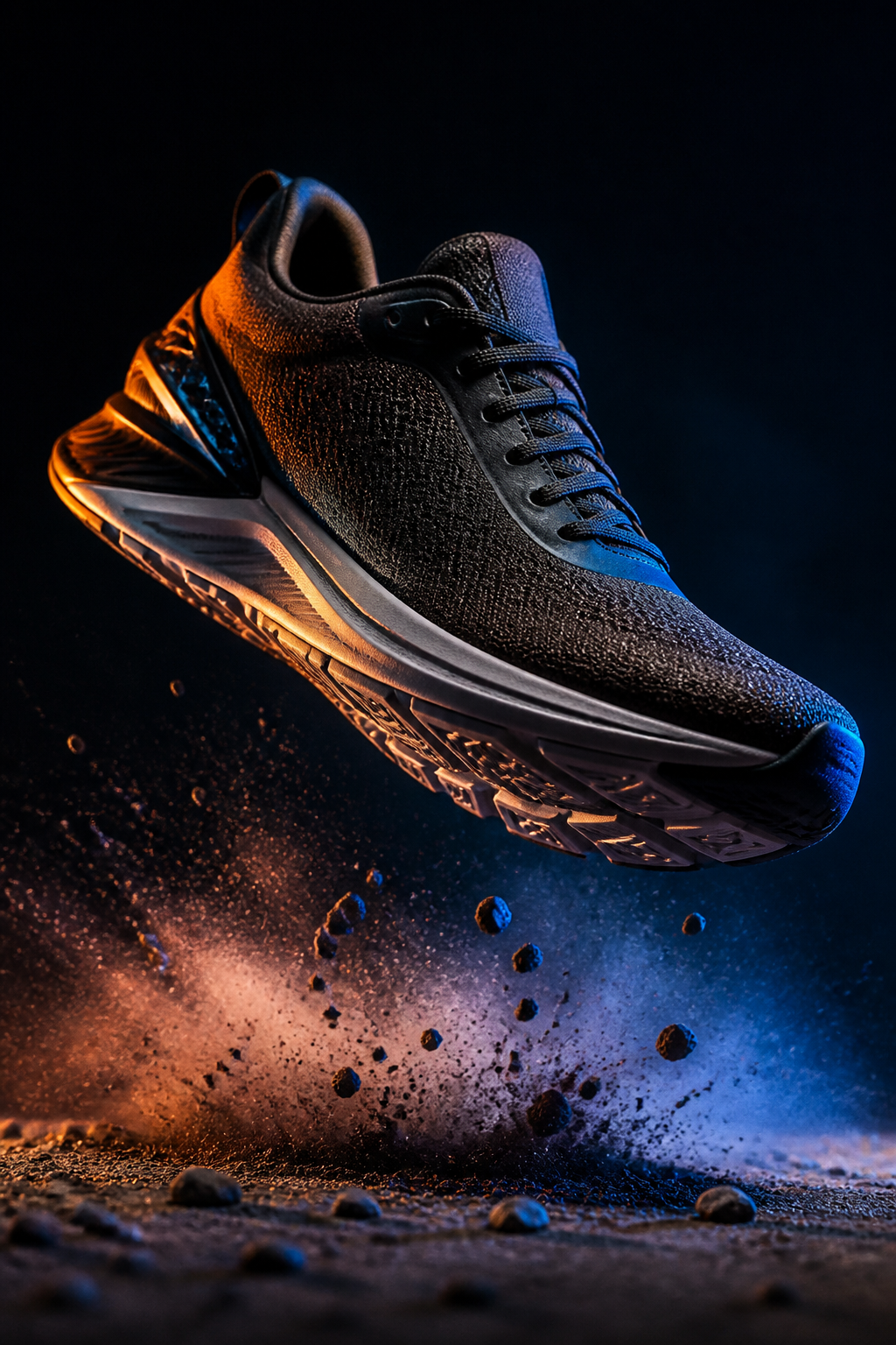 Sneaker Levitation Studio — Footwear AI image prompt example generated with Midjourney (sneaker, dynamic)
