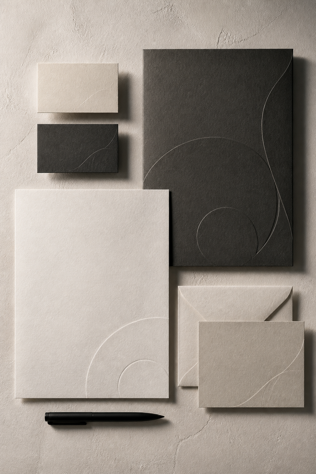 Stationery Brand Flat Lay — Branding AI image prompt example generated with Midjourney (stationery, identity)