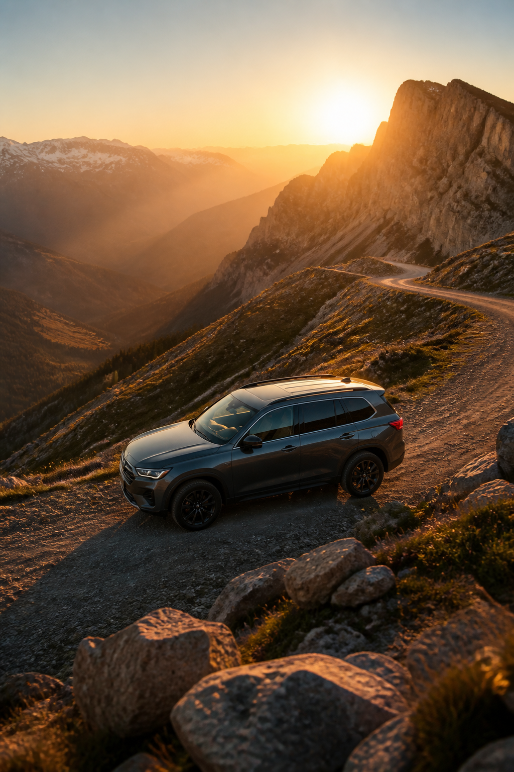 SUV Mountain Road — Automotive AI image prompt example generated with ChatGPT (outdoor, cinematic)