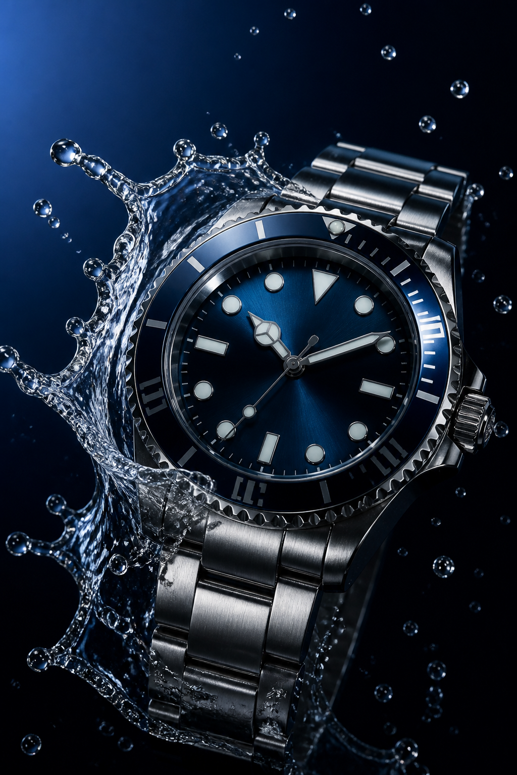Watch Hero Splash — Watches AI image prompt example generated with Midjourney (watch, water)
