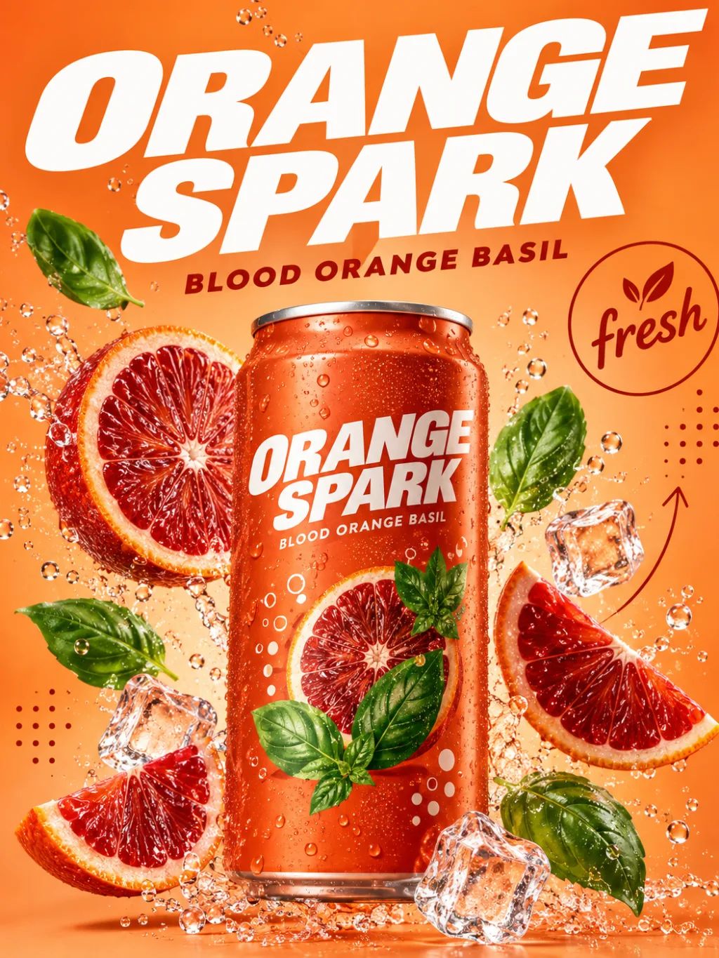 Blood Orange Basil Poster — Graphic & Editorial Design AI image prompt example generated with ChatGPT (beverage, poster)