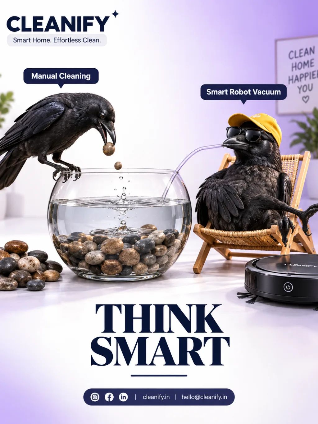 Cleanify Smart Cleaning Ad — Graphic Design AI image prompt example generated with ChatGPT (advertising photo, minimal composition)